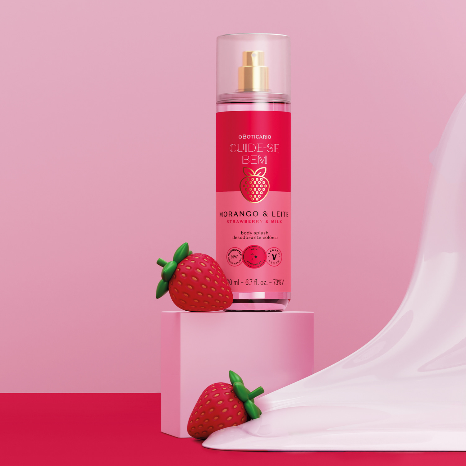 Body Splash Desodorante Colônia Cuide-se Bem Morango e Leite 200ml