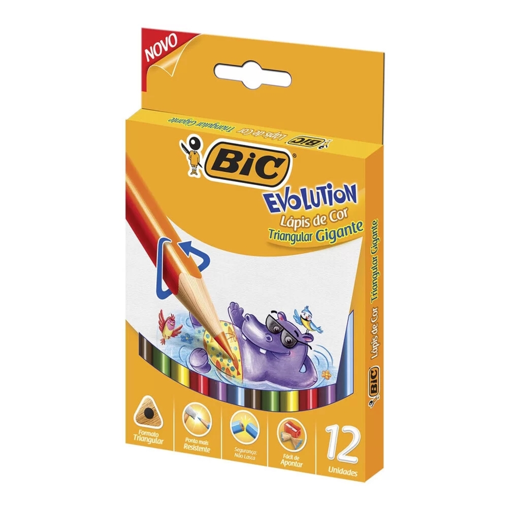 Lápis de Cor 12 Cores Triangular Gigante - Bic - 891853