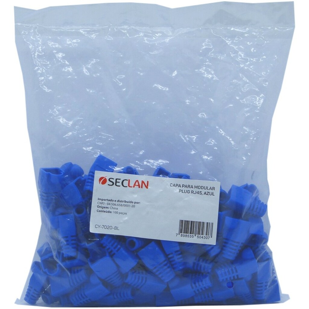 Capa para Conector RJ45 Macho Seccon SecLan Azul - CY-7020-BL Pacote Com 100 Unidades
