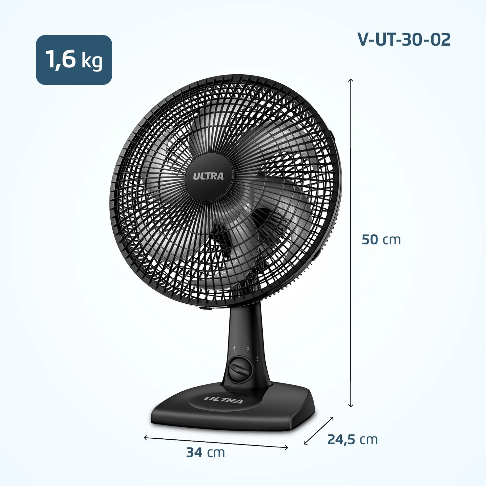 Ventilador de Mesa Mondial Ultra V-UT-30-02 30cm 6 Pás 3 Velocidades - Preto/Prata - 110 Volts