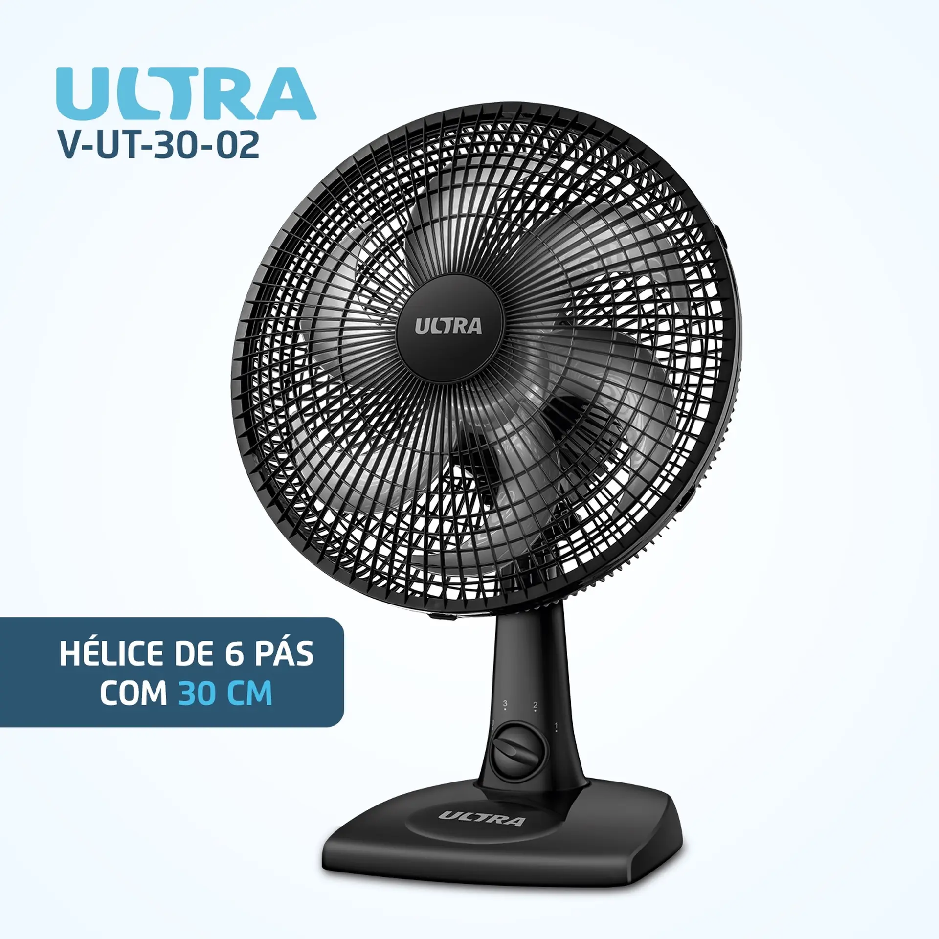 Ventilador de Mesa Mondial Ultra V-UT-30-02 30cm 6 Pás 3 Velocidades - Preto/Prata - 110 Volts