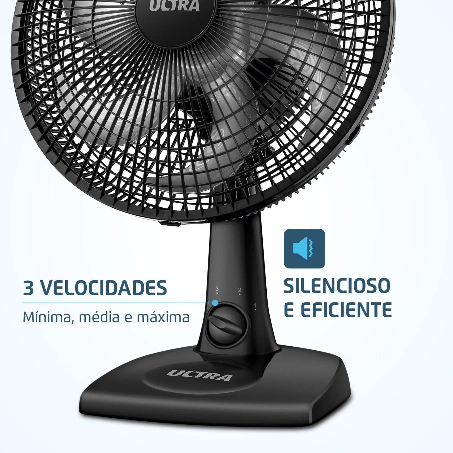 Ventilador de Mesa Mondial Ultra V-UT-30-02 30cm 6 Pás 3 Velocidades - Preto/Prata - 110 Volts