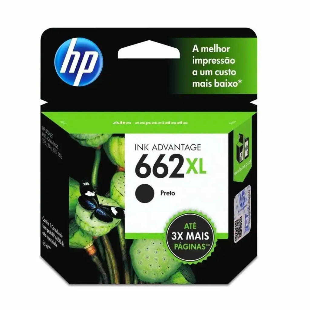 Cartucho de Tinta HP 662XL Preto Original - CZ105AB - 360 páginas para 1516, 2516, 2546, 2646, 3516, 3546, 4646