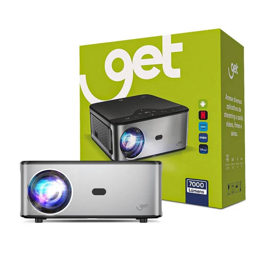 Projetor Smart Get Vision 7000 Lúmens Android 12 com Alto Falante 1 AV 2 HDMI 1 USB 72499
