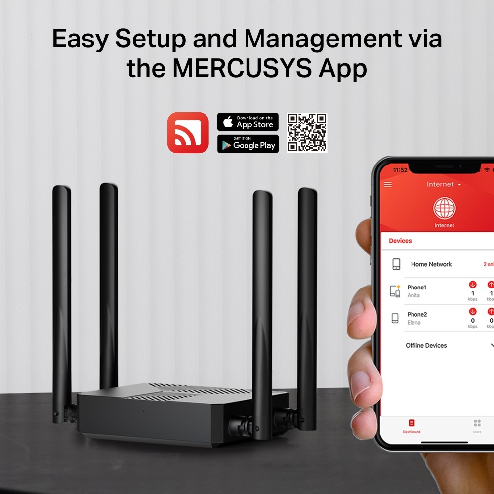 Roteador Wireless Mercusys AX1500 V3 Gigabit Dual Band MuMimo WiFi 6 Mesh 4 Antenas MR60X 141847
