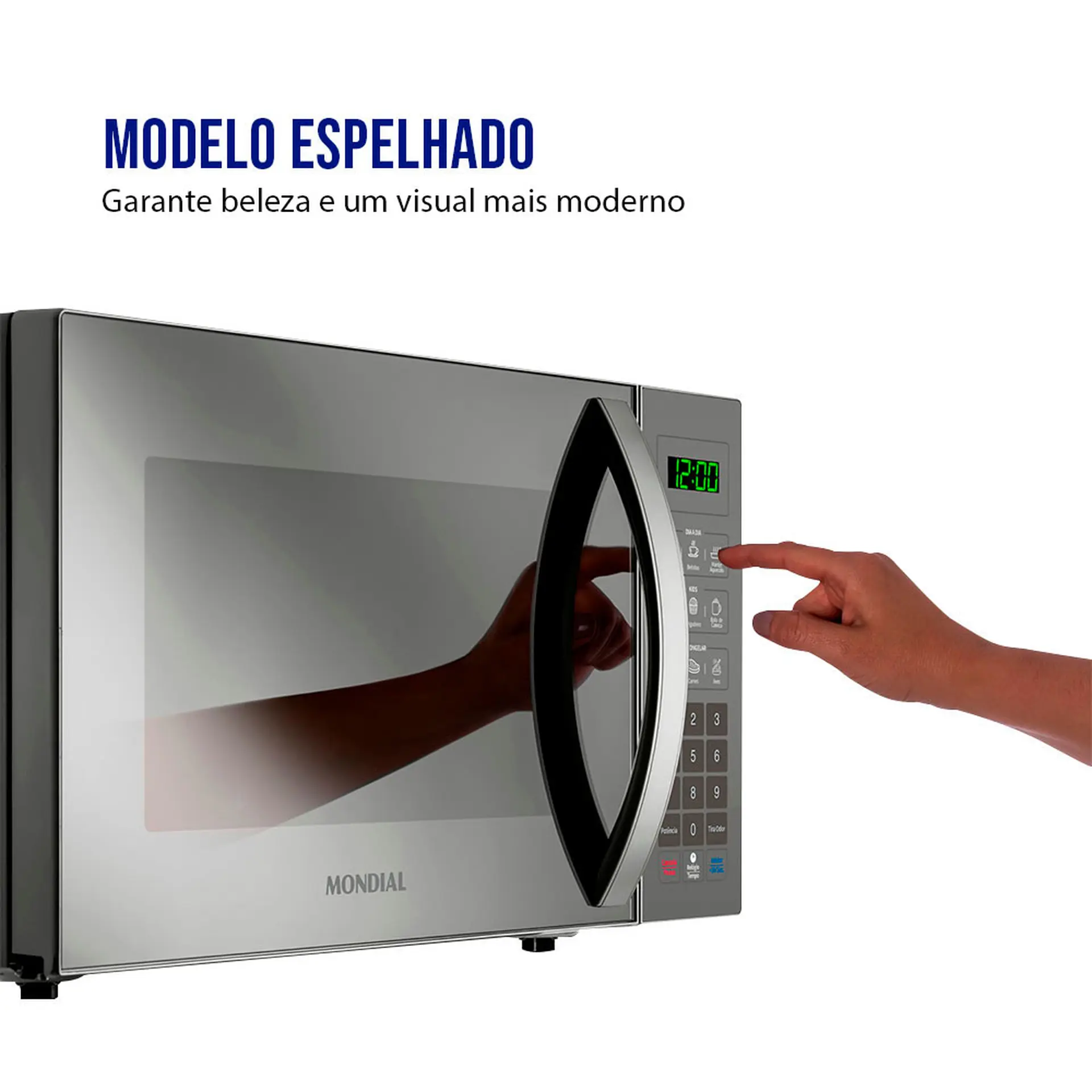 Micro-ondas de Bancada Mondial 34L Espelhado Menu dia a dia MO-02-34-E - Prata/Espelhado - 110 Volts