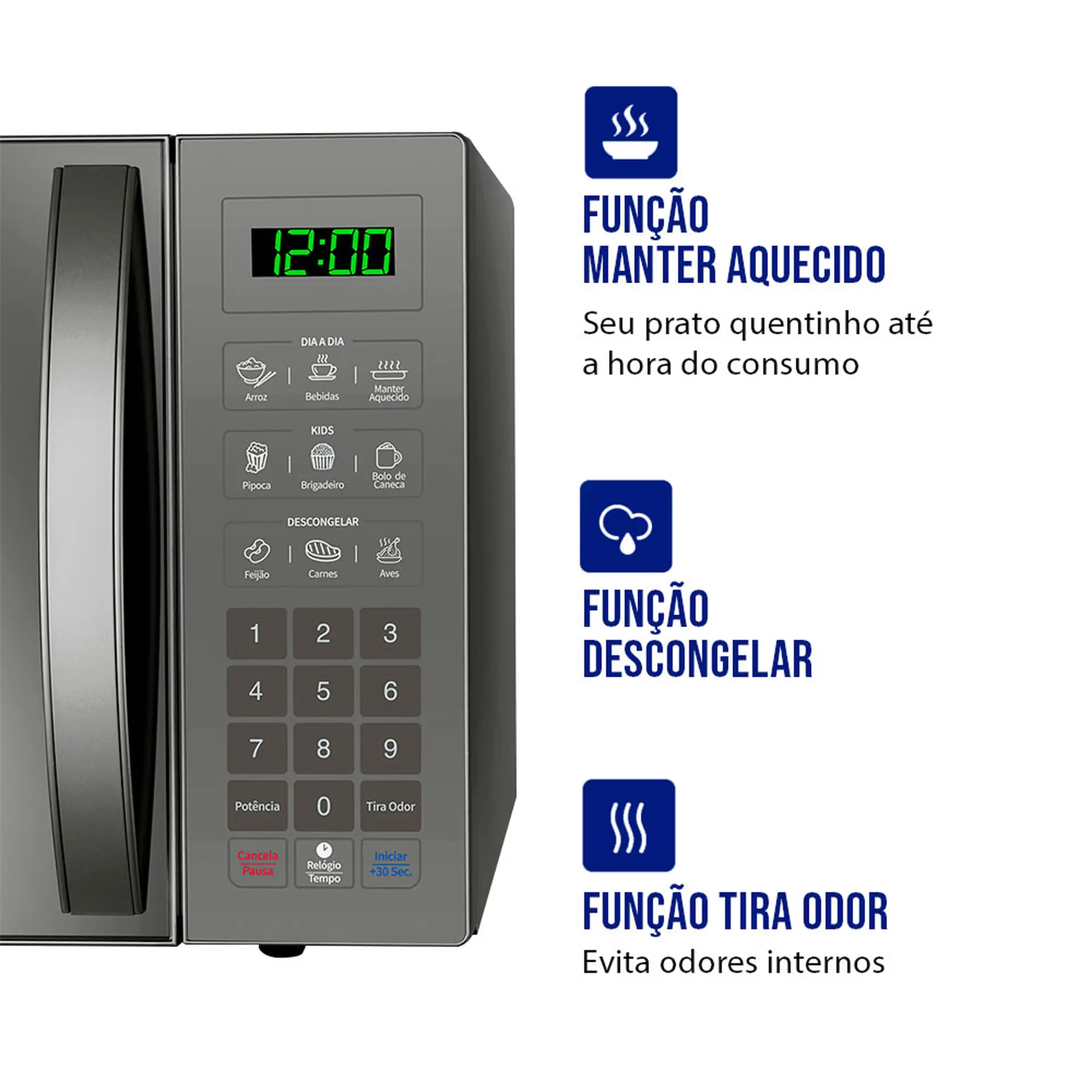 Micro-ondas de Bancada Mondial 34L Espelhado Menu dia a dia MO-02-34-E - Prata/Espelhado - 110 Volts