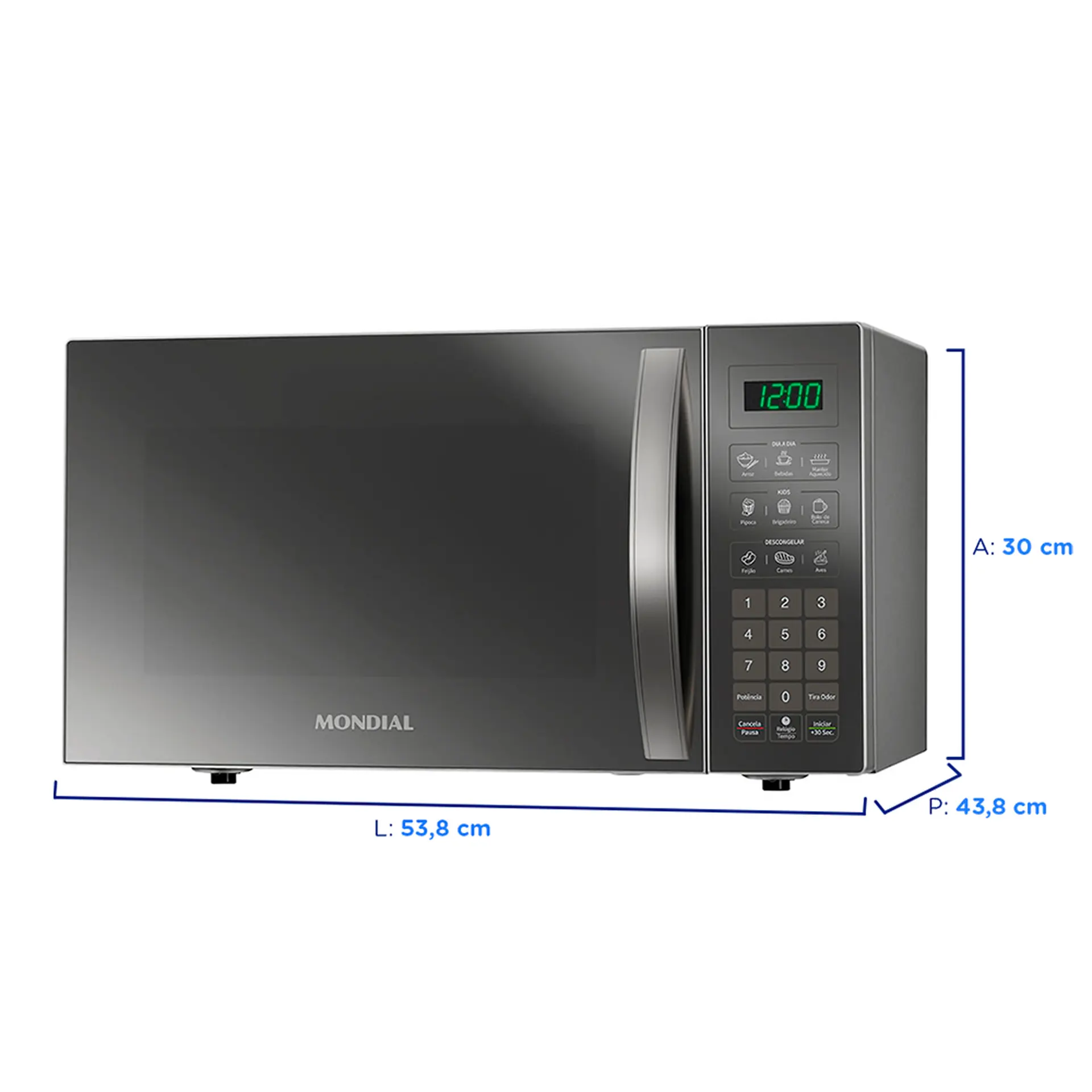 Micro-ondas de Bancada Mondial 34L Espelhado Menu dia a dia MO-02-34-E - Prata/Espelhado - 110 Volts