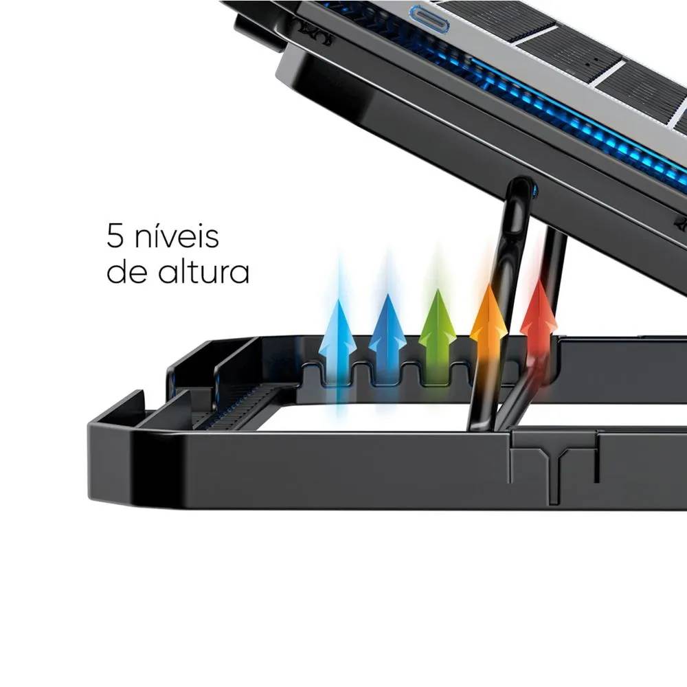 Base para Notebook até 15” Preto Ergonômico com Ajuste de Altura de Alumínio e 1 Cooller Get 72277