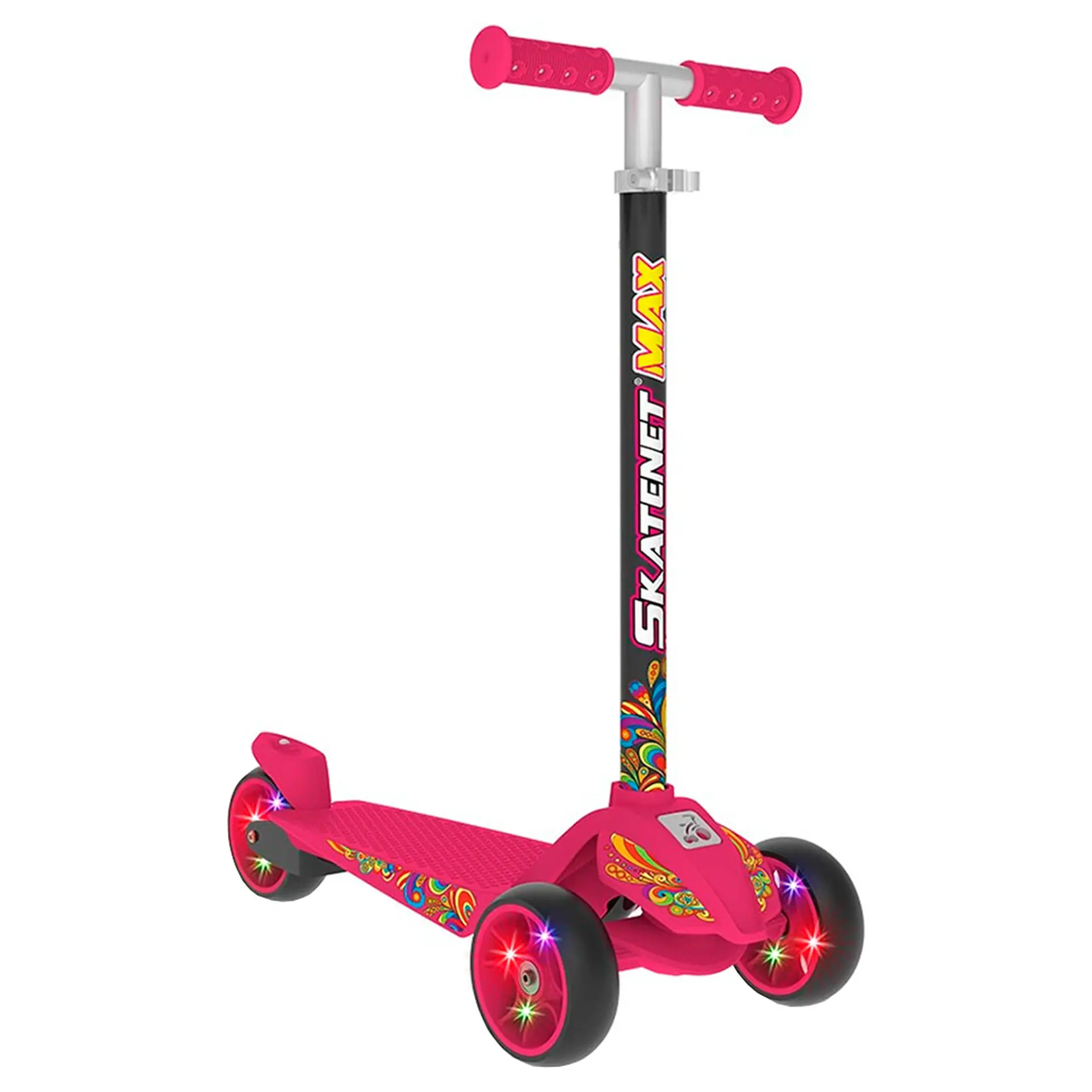 Patinete Skatenet 3 Rodas com LED Bandeirante Max - Rosa