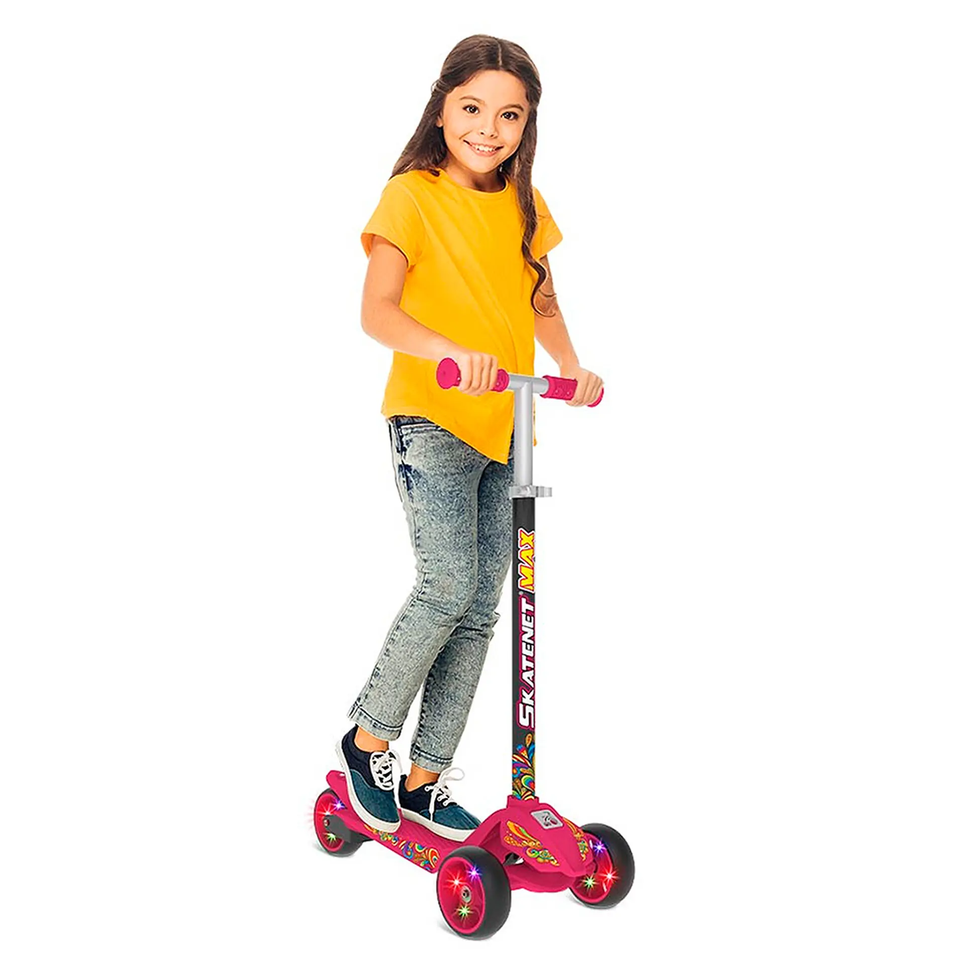 Patinete Skatenet 3 Rodas com LED Bandeirante Max - Rosa