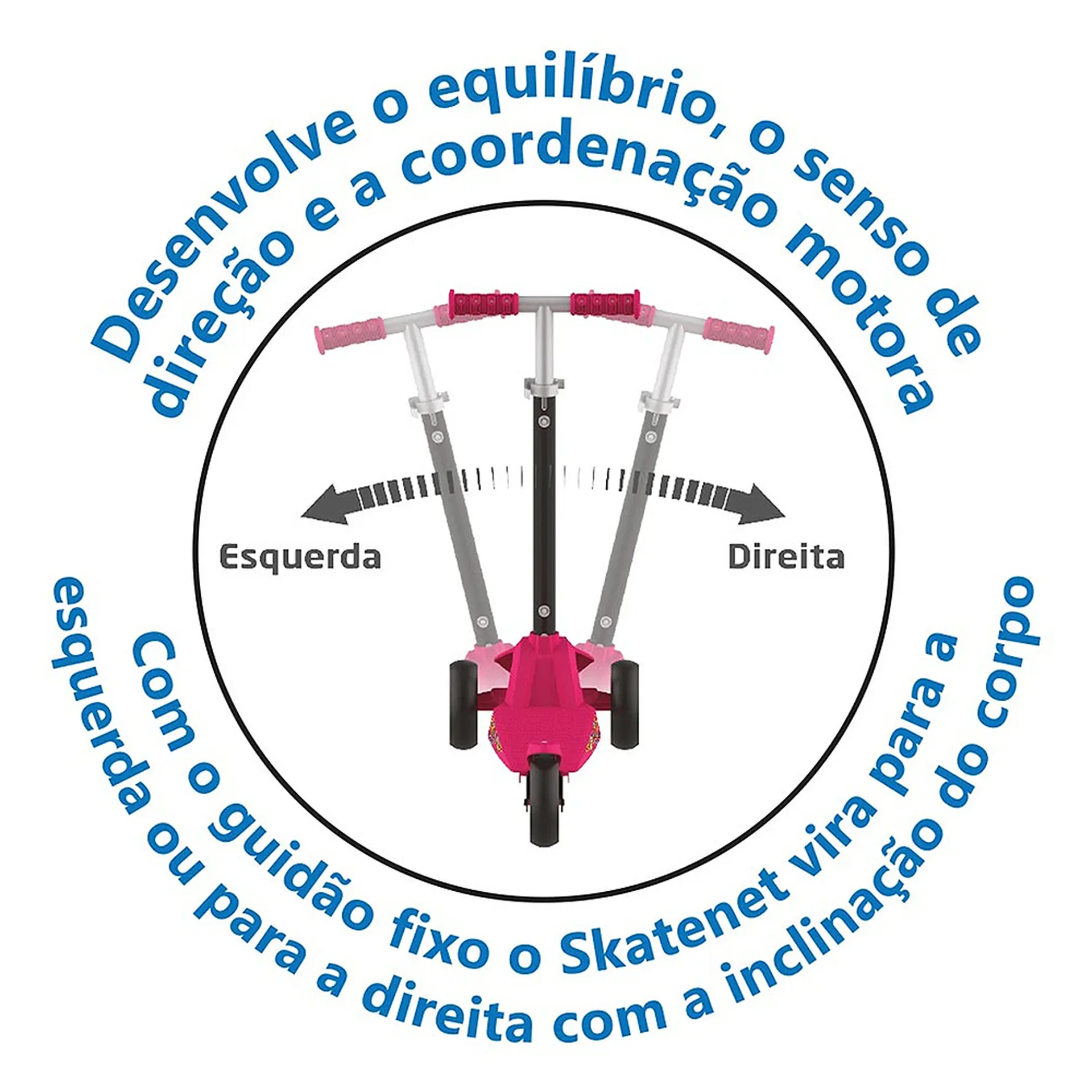 Patinete Skatenet 3 Rodas com LED Bandeirante Max - Rosa
