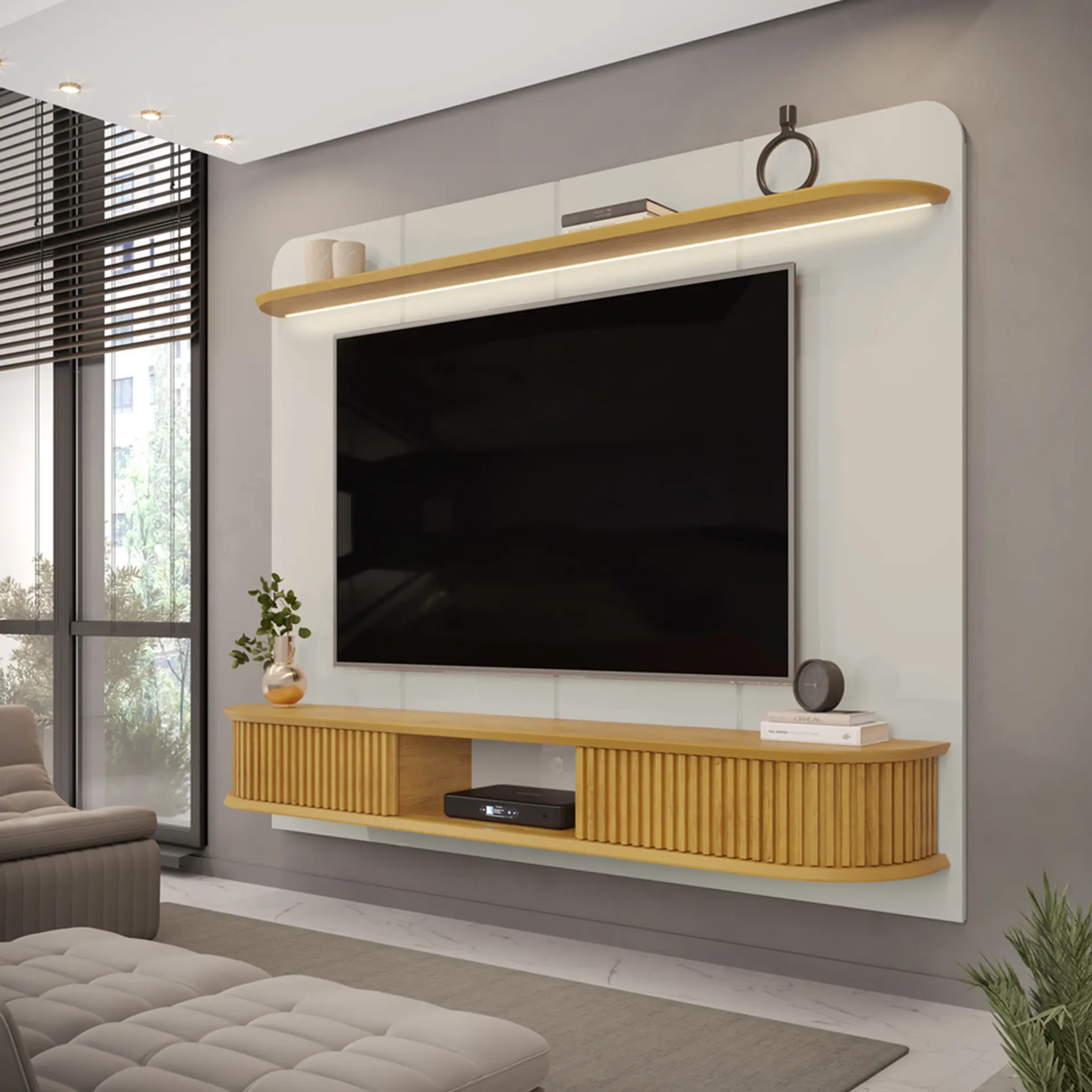 Painel para TV até 75" 2 Portas LED DJ Móveis Capri - BALI/CEDRO