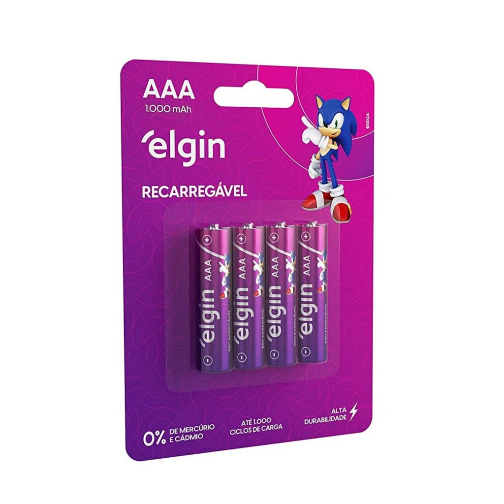 Pilha Recarregável AAA 1000MAH Elgin - 82171 - Blister com 4 Pilhas