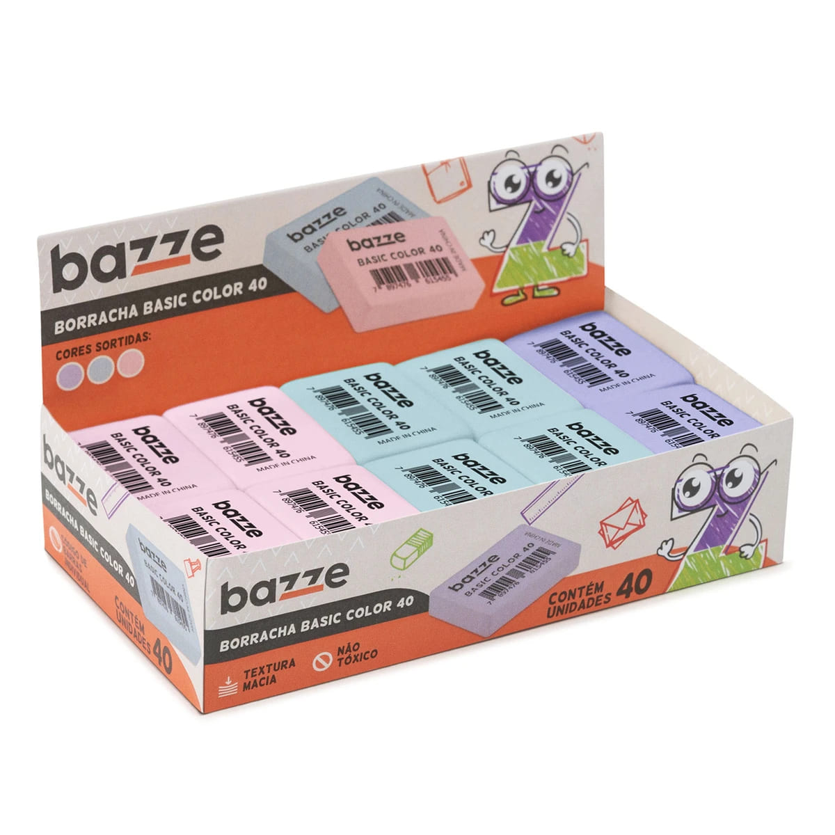 Borracha Escolar Bazze 40 Color Unidade Sortido