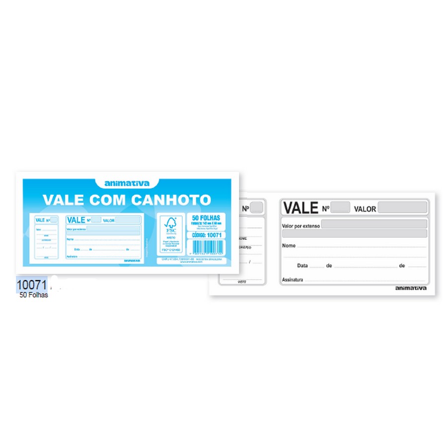Vale com Canhoto 50 Folhas 142mm x 68mm São Domingos 20 Unidades 10071