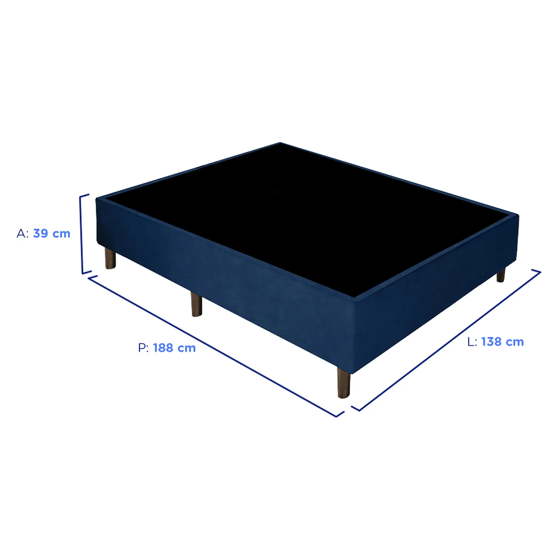 Base Cama Box Gazin Casal Sommier Suede Liso 138x188 - Azul Marinho