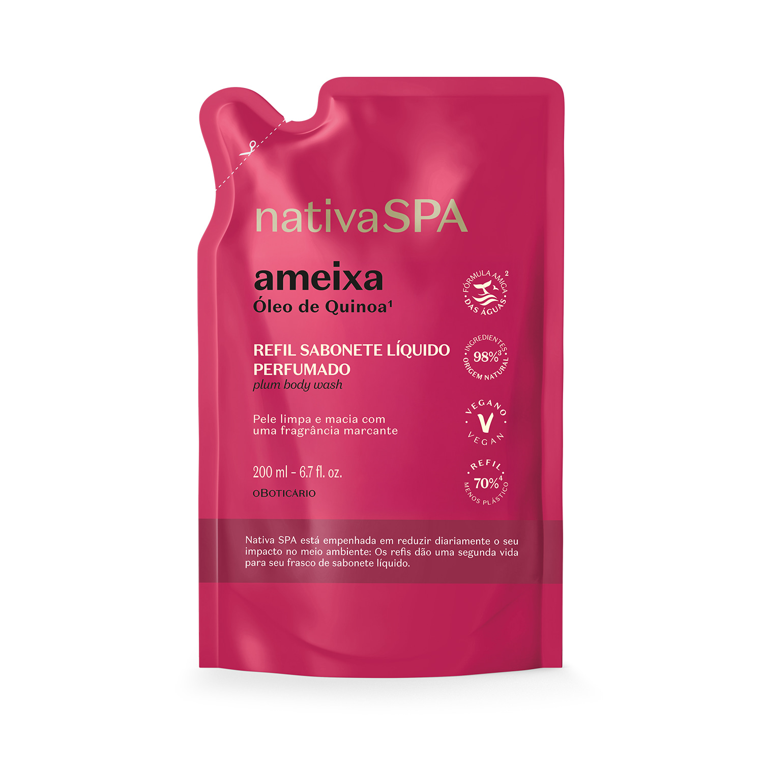 Combo Nativa Spa Ameixa: Sabonete Líquido Perfumado 200ml + Refil 250ml