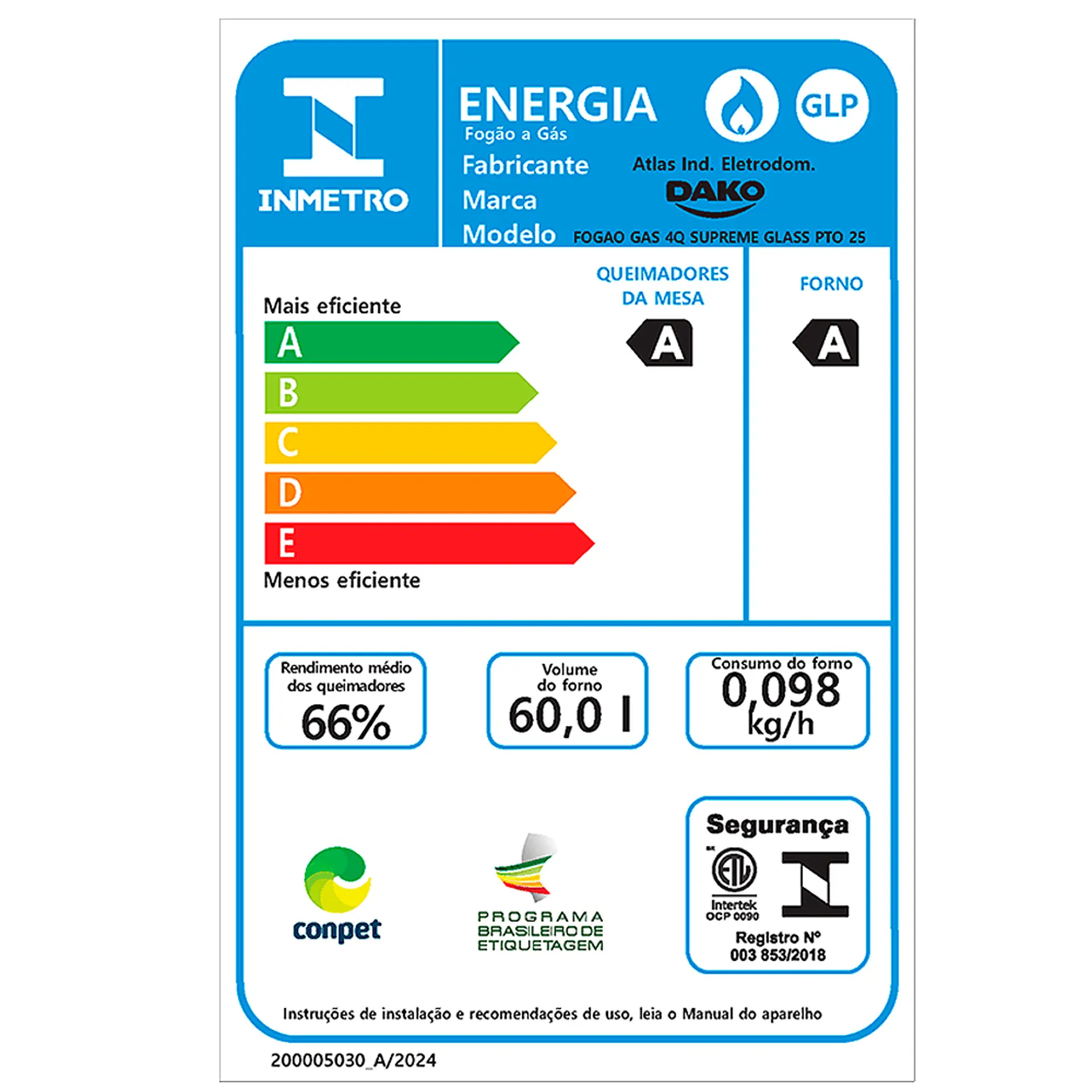 Fogão Dako Supreme Glass 4 Bocas Automático Mesa de Vidro - Preto - Bivolt