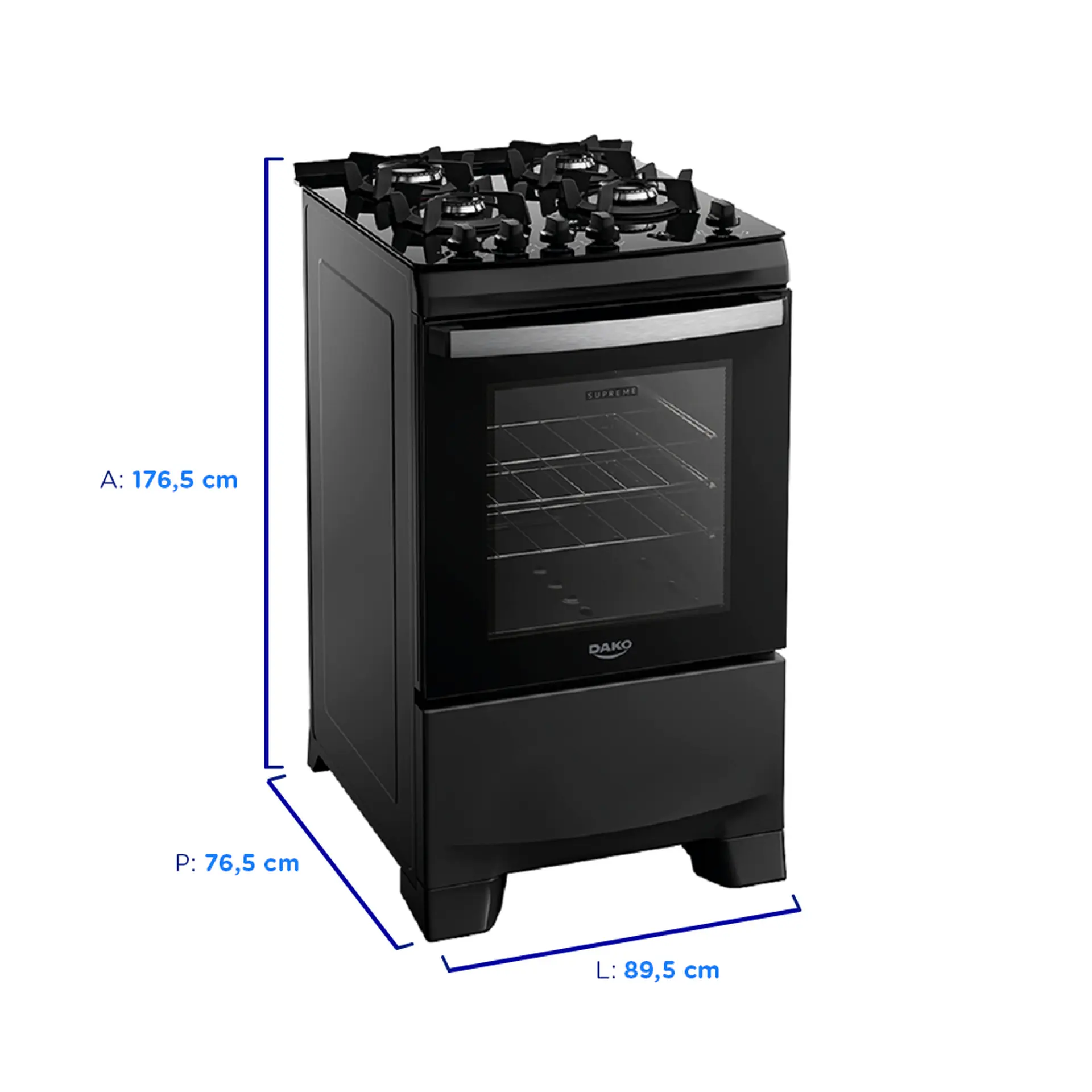 Fogão Dako Supreme Glass 4 Bocas Automático Mesa de Vidro - Preto - Bivolt