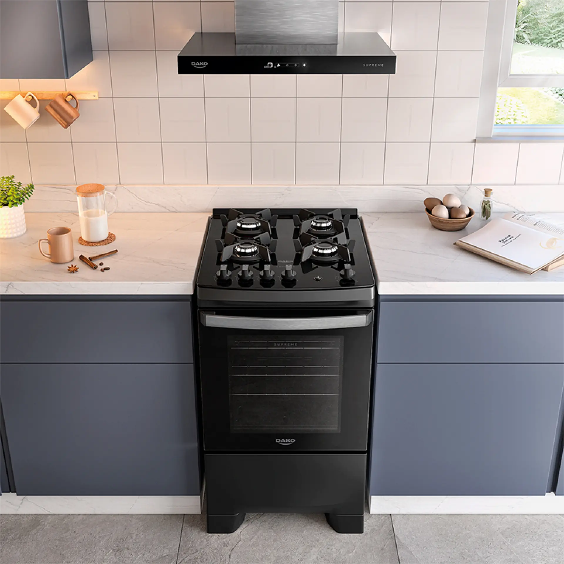 Fogão Dako Supreme Glass 4 Bocas Automático Mesa de Vidro - Preto - Bivolt