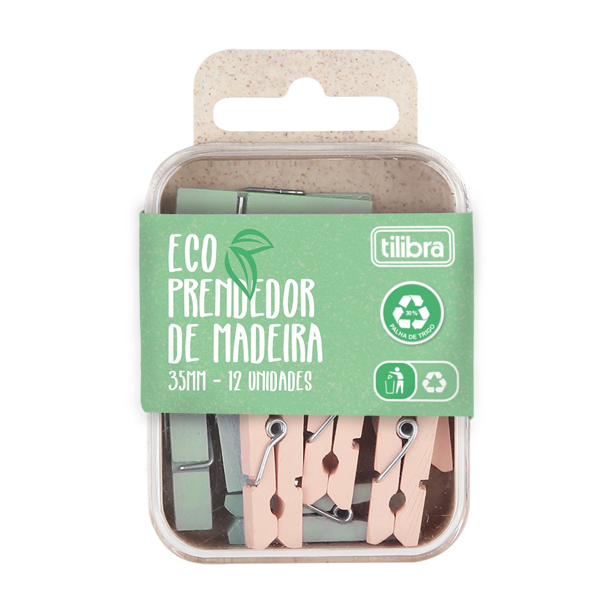 Prendedor Tilibra de Madeira Eco 35mm 12 Unidades Pequeno