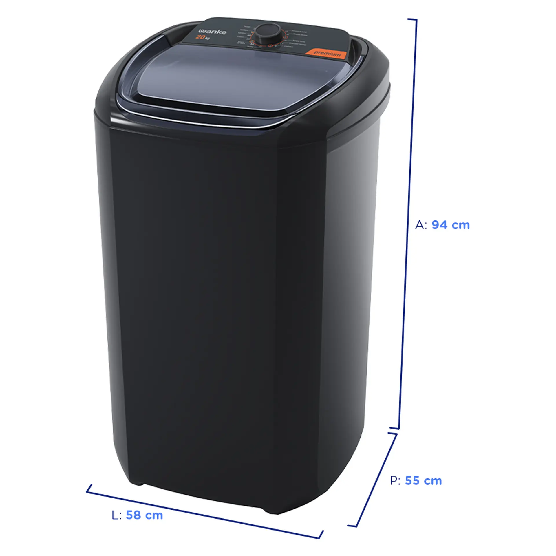 Tanquinho Wanke Premium 20kg Semiautomático 10 programas LWBE201T3 - Preto - 110 Volts