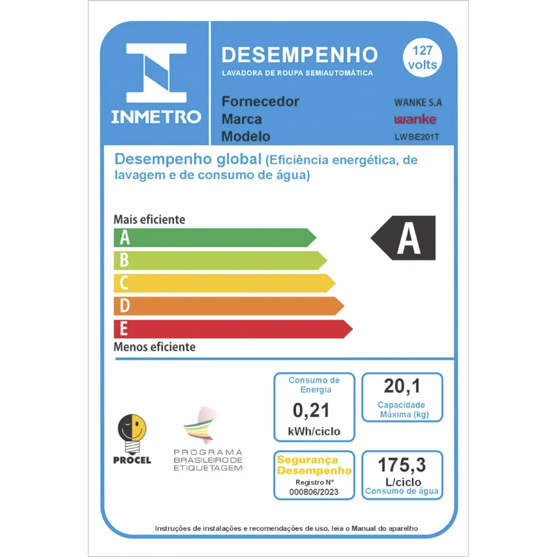 Tanquinho Wanke Premium 20kg Semiautomático 10 programas LWBE201T3 - Preto - 110 Volts