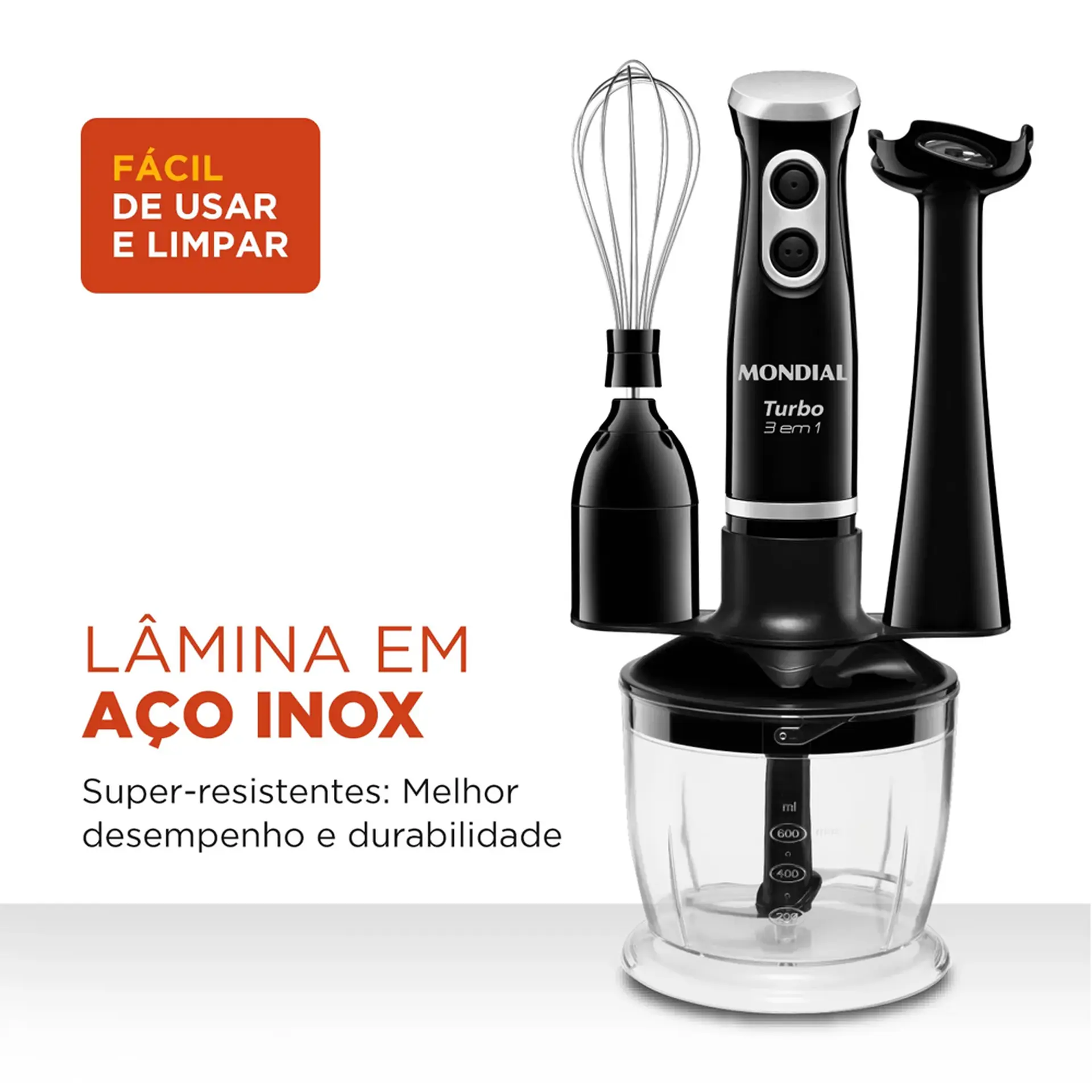 Mixer Mondial M-14 3 em 1 Lâmina em Aço Inox 600ML 350W - Preto - 110 Volts