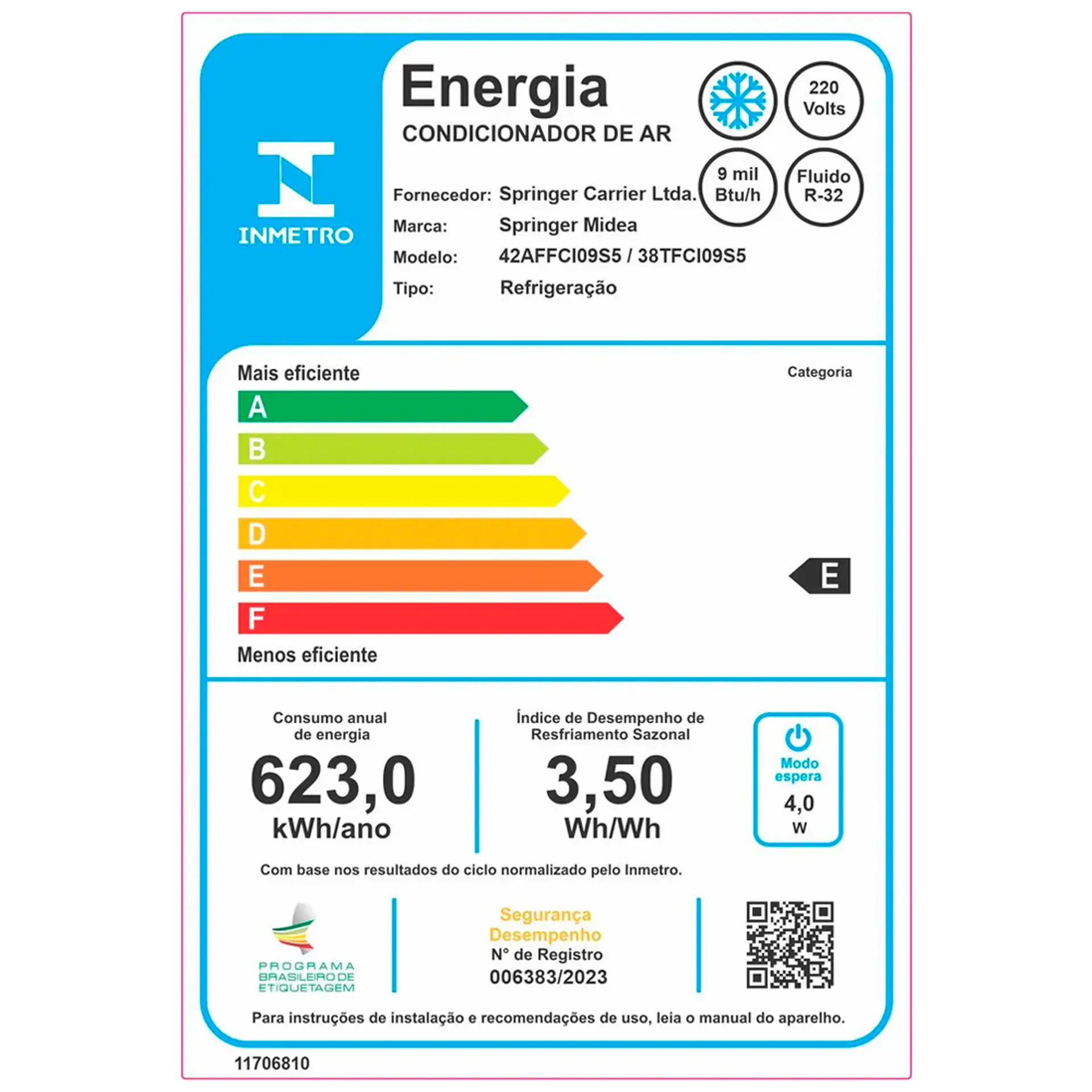 Ar Condicionado Split AirVolution 9.000 BTUs Springer Midea Frio - 220 Volts
