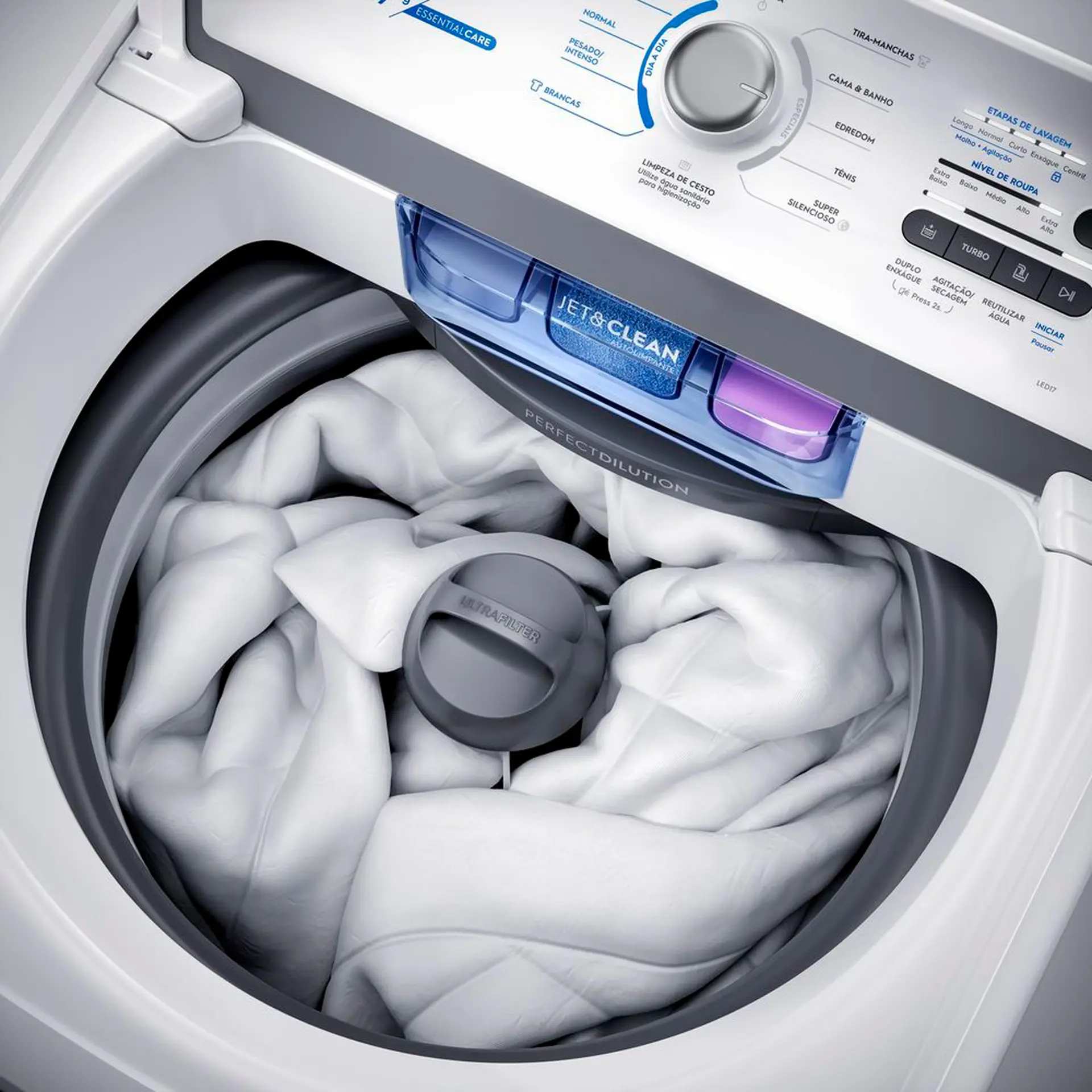 Máquina de Lavar Electrolux Essential Care 17kg Jet&Clean Cesto Inox LED17 - Branco - 110 Volts