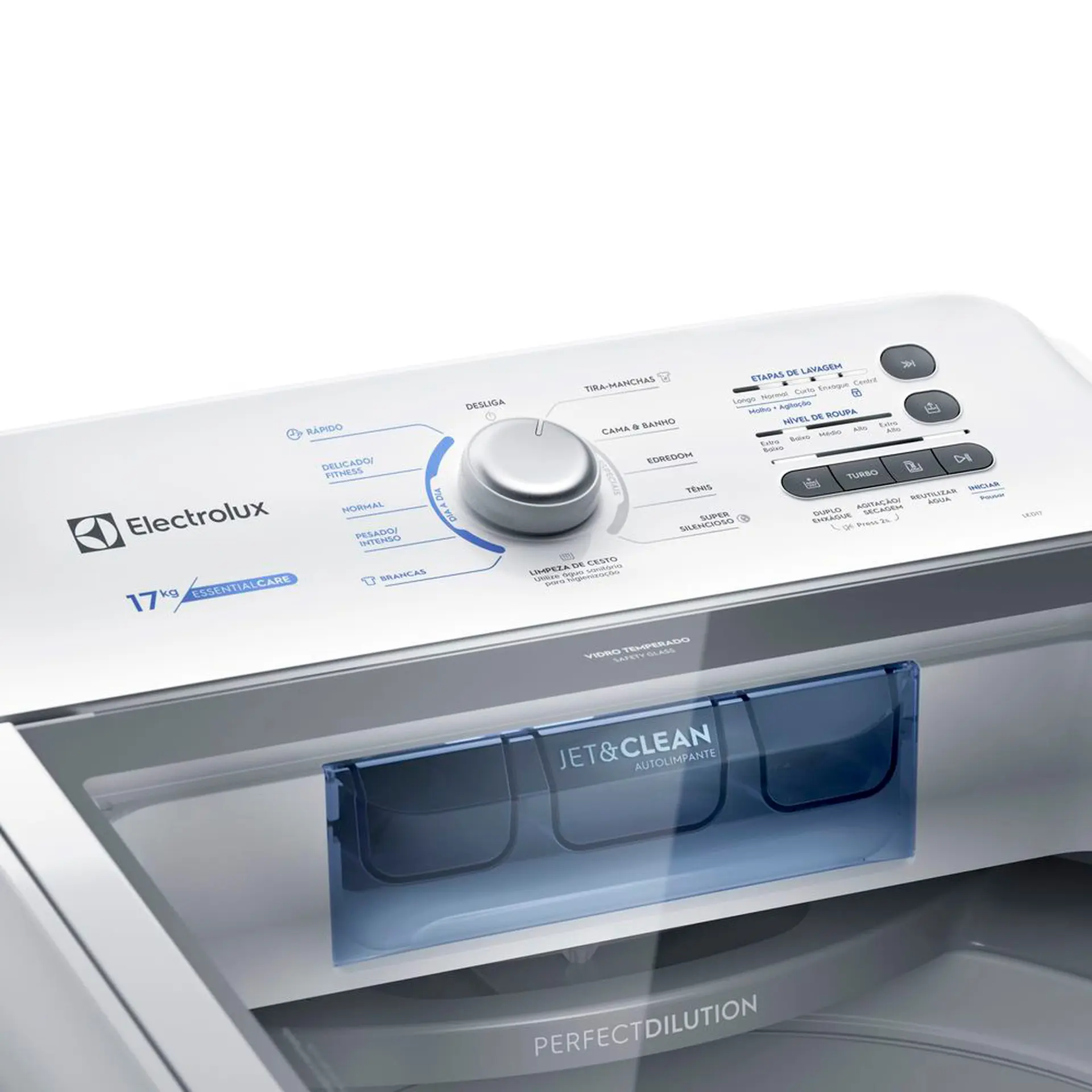 Máquina de Lavar Electrolux Essential Care 17kg Jet&Clean Cesto Inox LED17 - Branco - 110 Volts