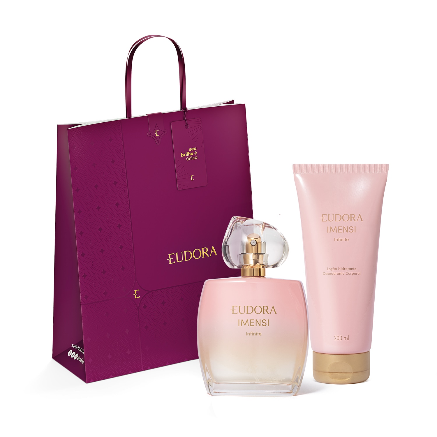 Combo Imensi Infinite: Desodorante Colônia 100ml + Loção Hidratante Desodorante Corporal 200ml + Kit Sacola Eudora