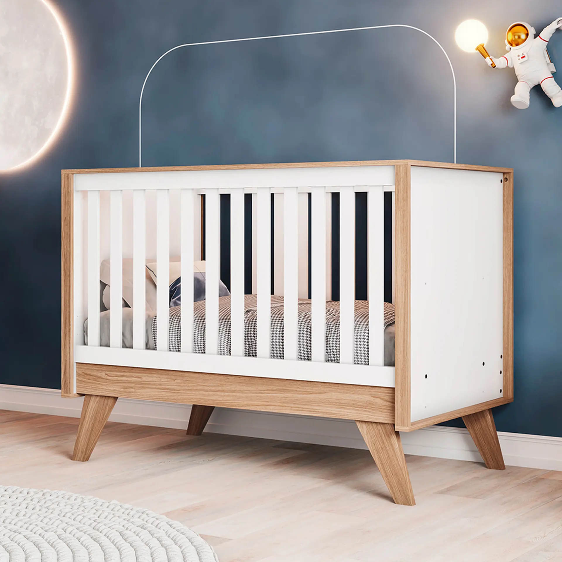 Berço 3 em 1 Mini Cama Confete Henn - Branco/Jequitiba HP