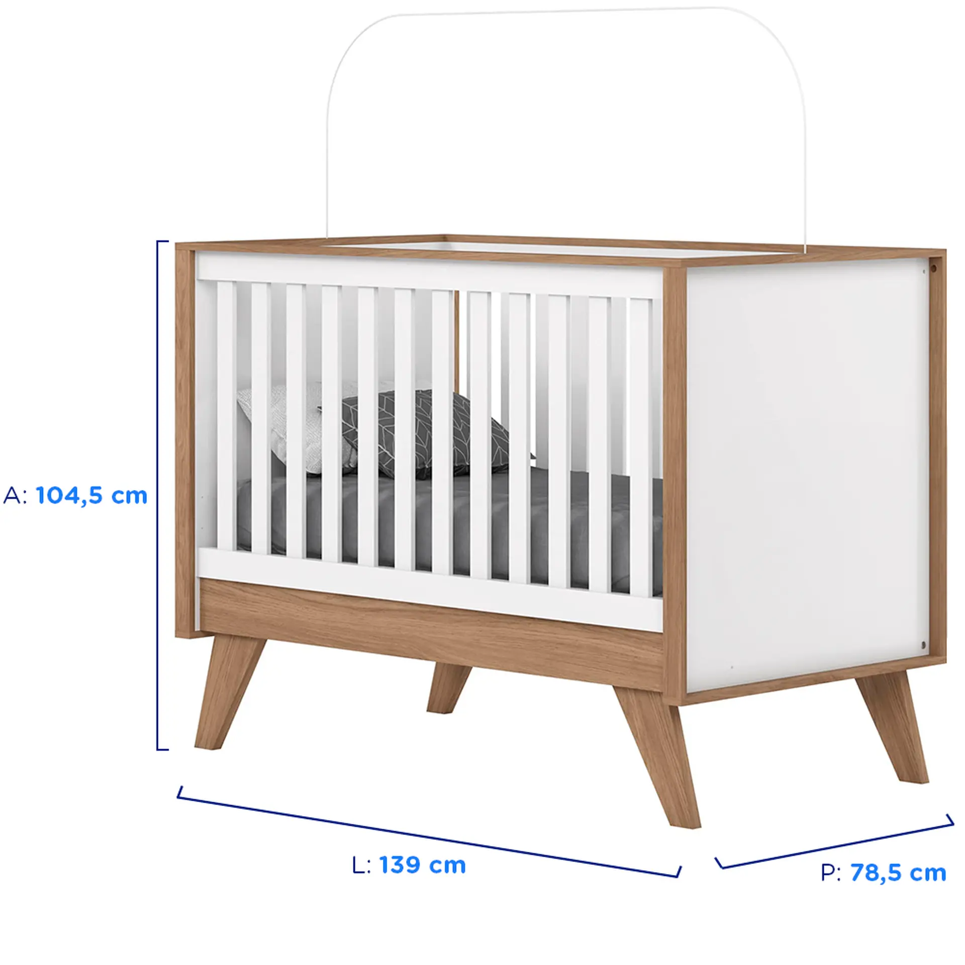 Berço 3 em 1 Mini Cama Confete Henn - Branco/Jequitiba HP