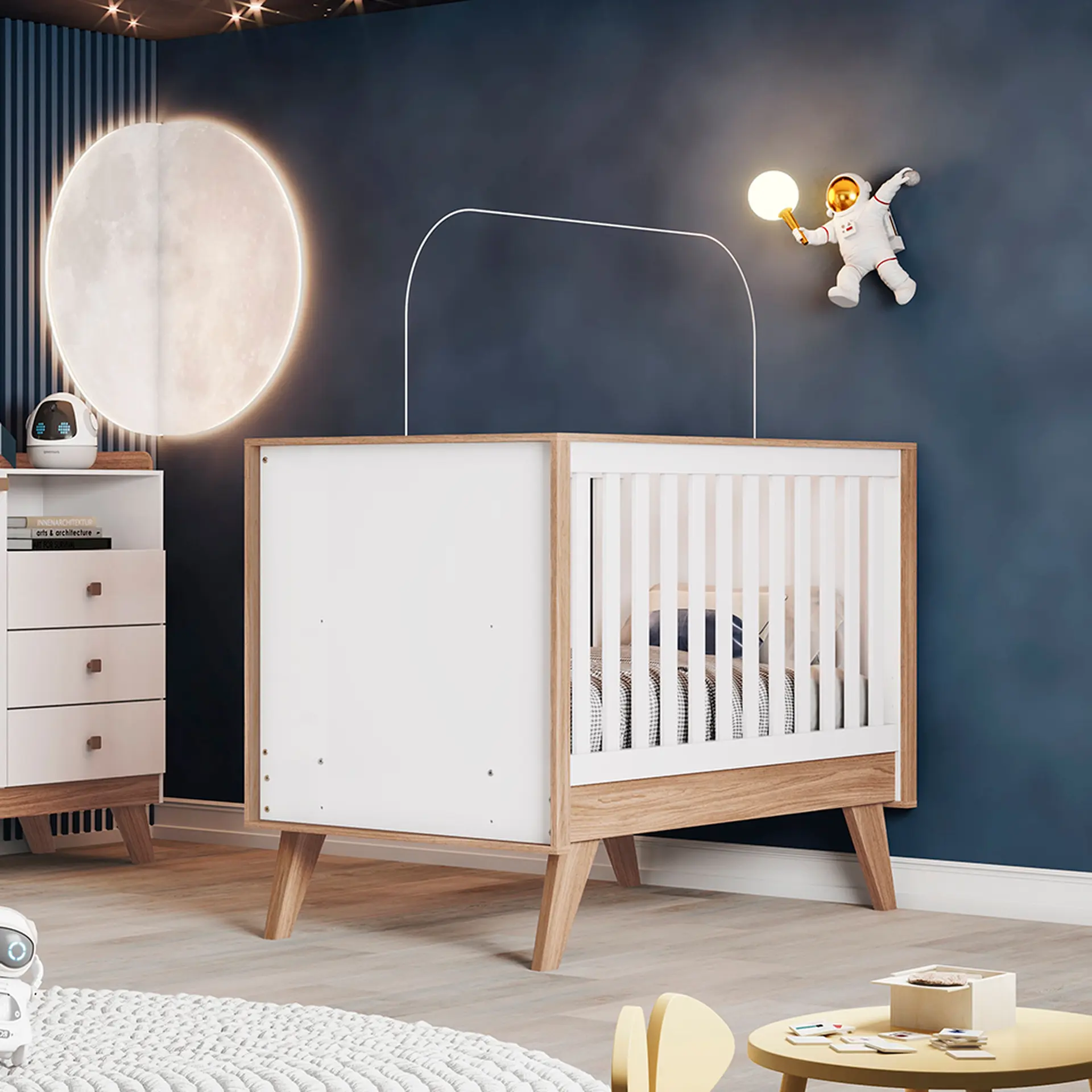 Berço 3 em 1 Mini Cama Confete Henn - Branco/Jequitiba HP