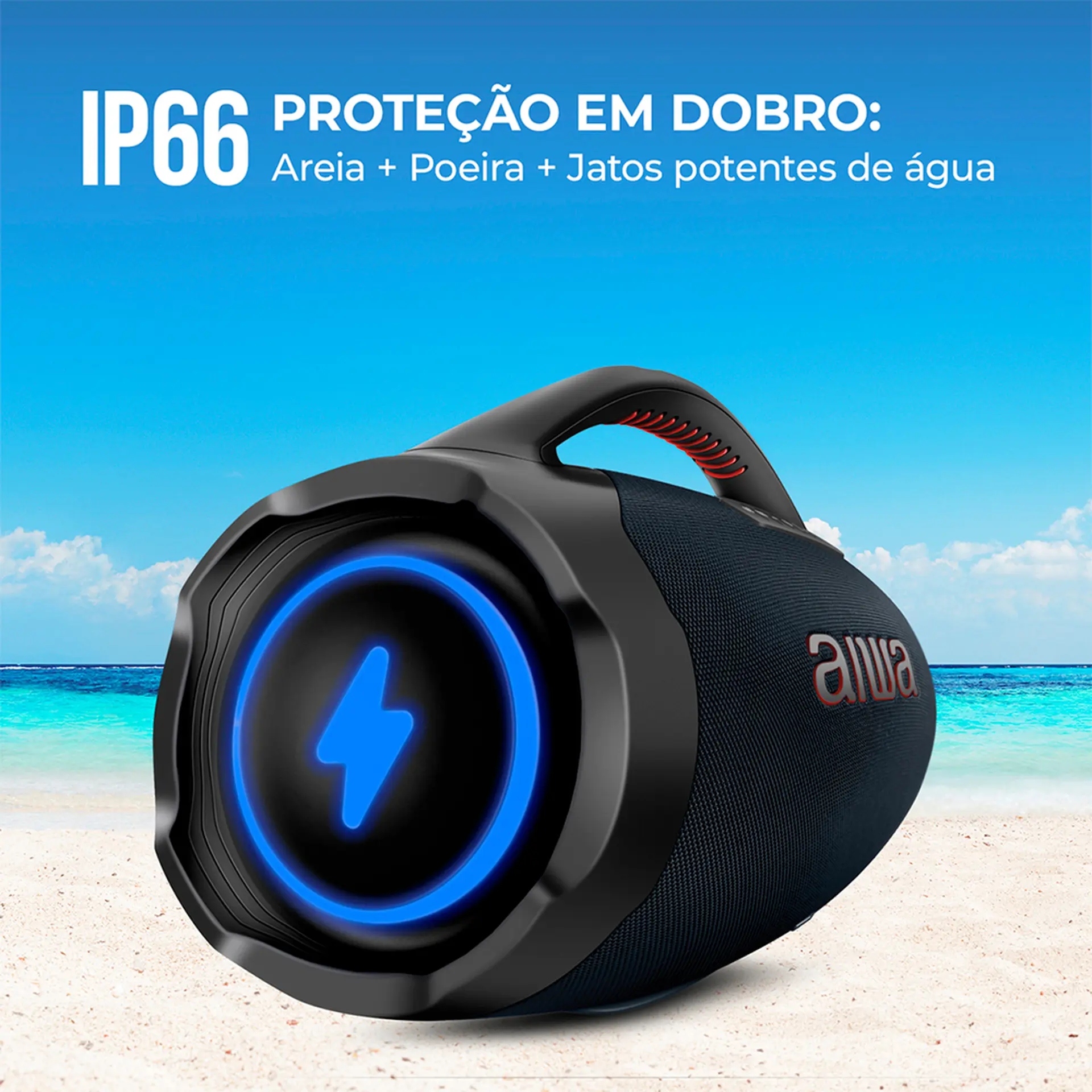 Caixa de Som Portátil Aiwa Boombox Light Plus 200W Bluetooth - Azul
