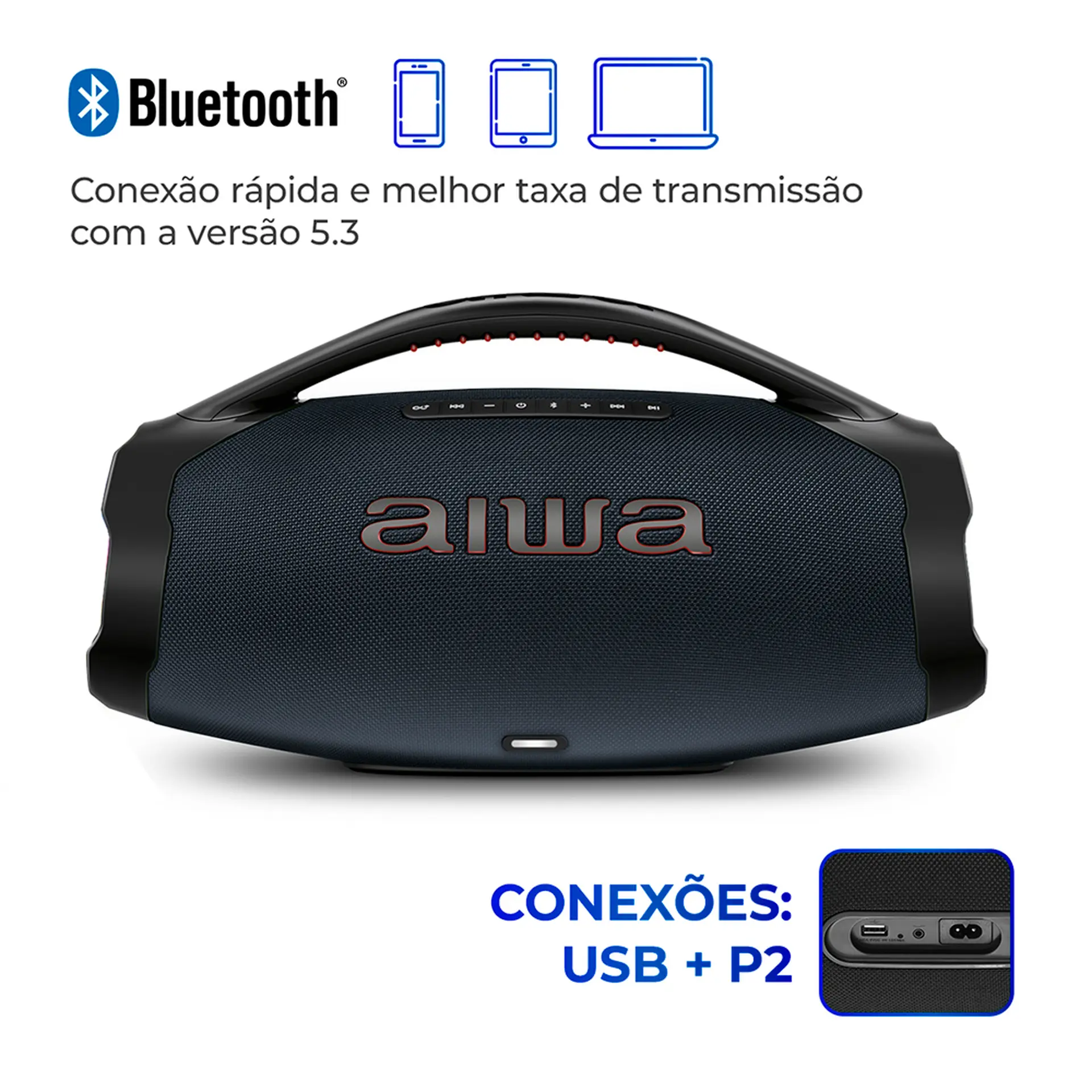 Caixa de Som Portátil Aiwa Boombox Light Plus 200W Bluetooth - Azul