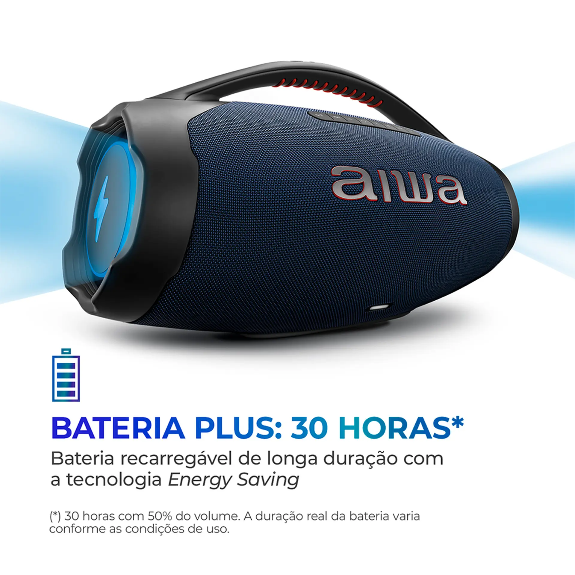 Caixa de Som Portátil Aiwa Boombox Light Plus 200W Bluetooth - Azul