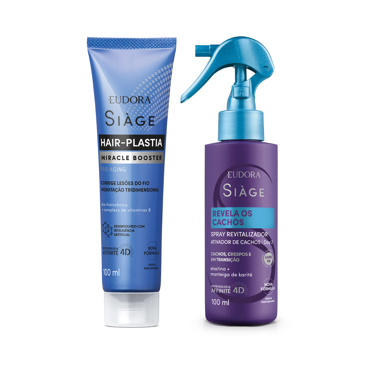Combo Siàge: Spray Revela Cachos 100ml + Booster Hair-Plastia 100ml