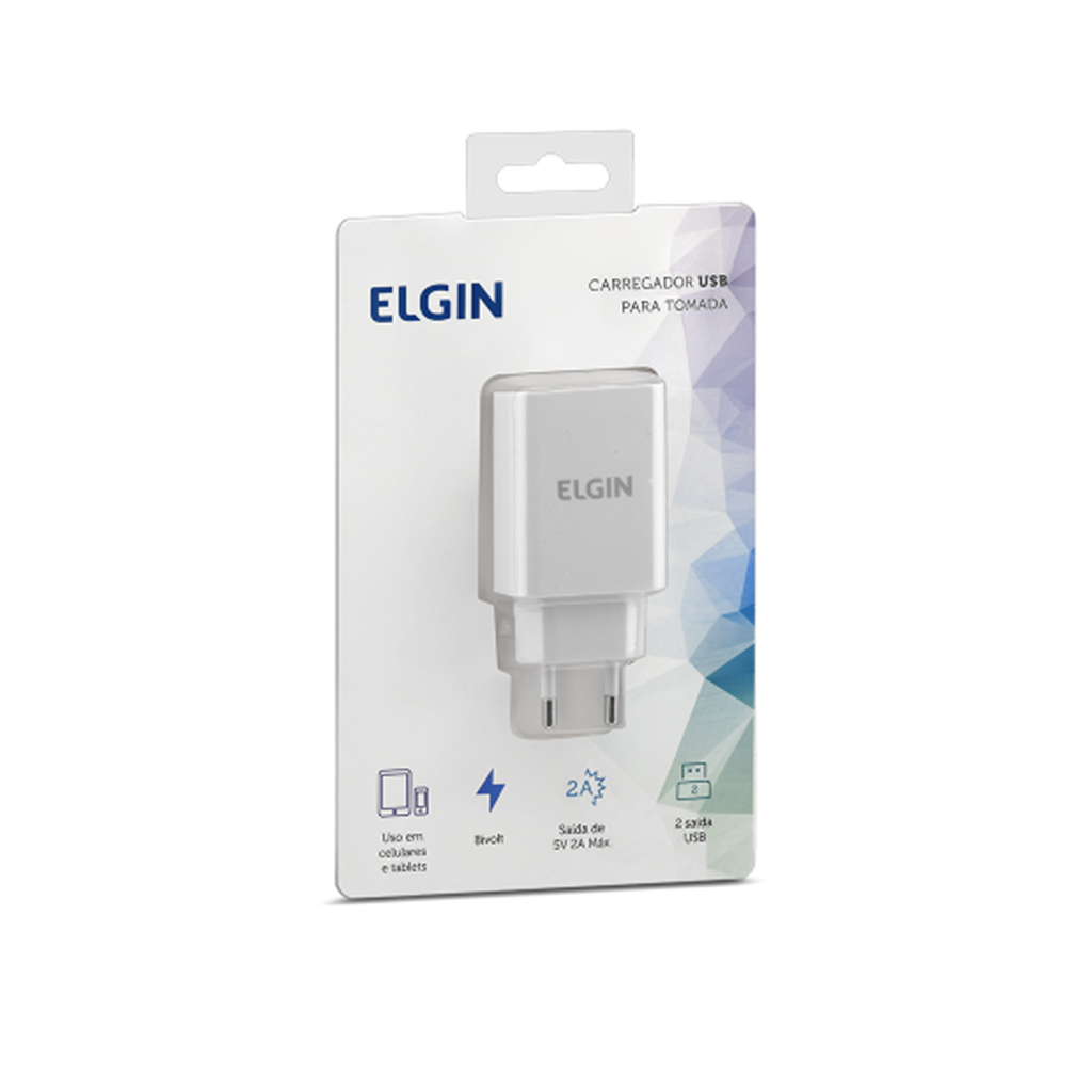 Carregador de Celular Parede com 2 Portas USB 2.A 10W Bivot Branco - Elgin - 46RCT2USB000 - 101295