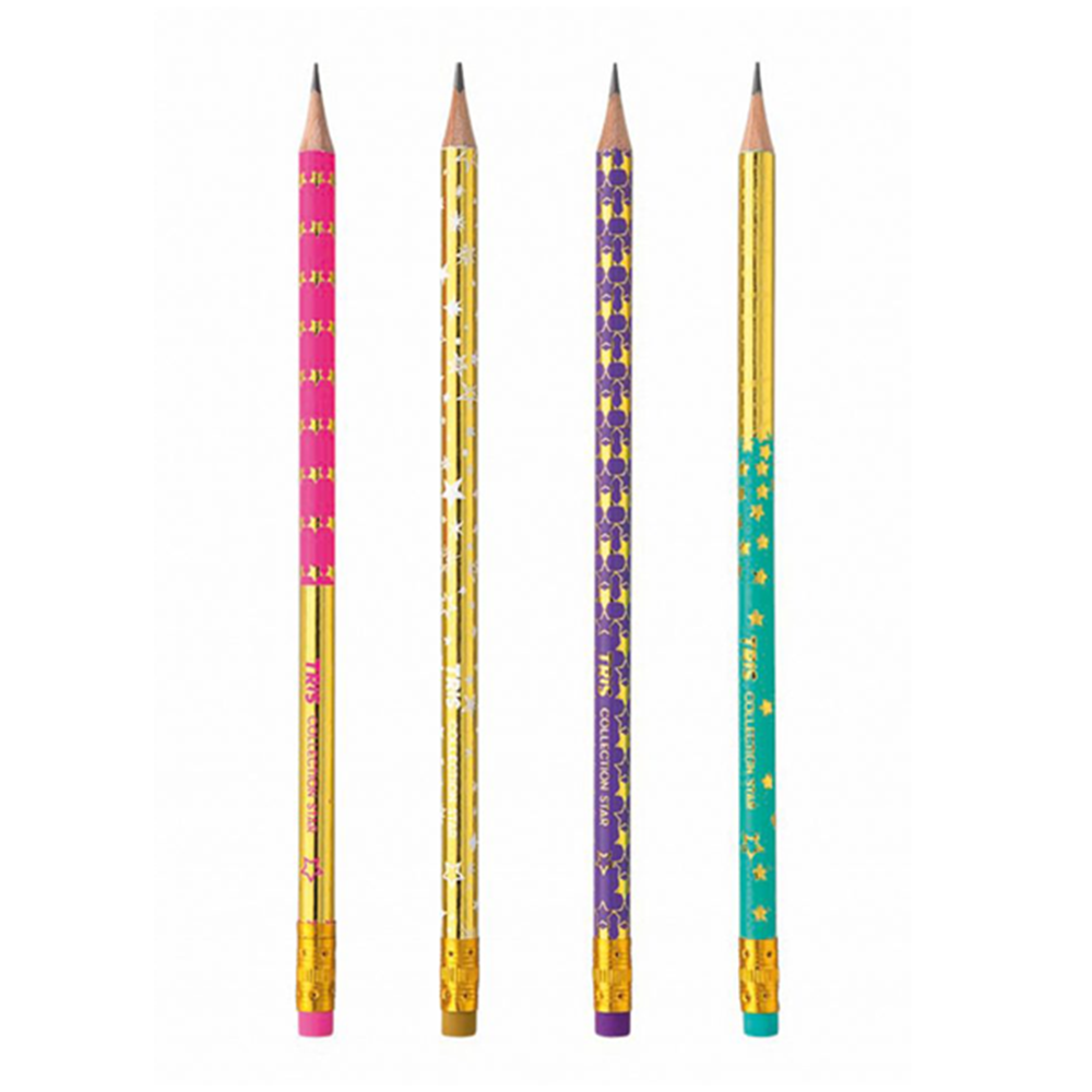 Lápis Preto TRIS Coleção Star HD com Borracha Estampas Unidade Sortidas