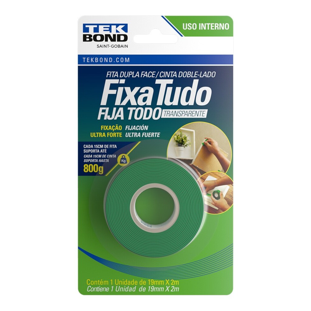 Fita Dupla Face Acrílico 19mm x 2 Metros Unitário Fixa Tudo - TekBond - 78072708206