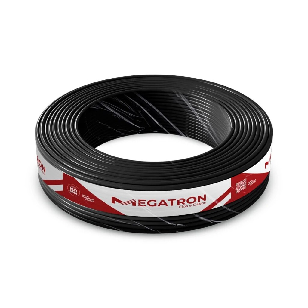 Cabo de Energia Flexível PP 2x2,5mm 500V Preto Megatron 9082 Rolo 100m