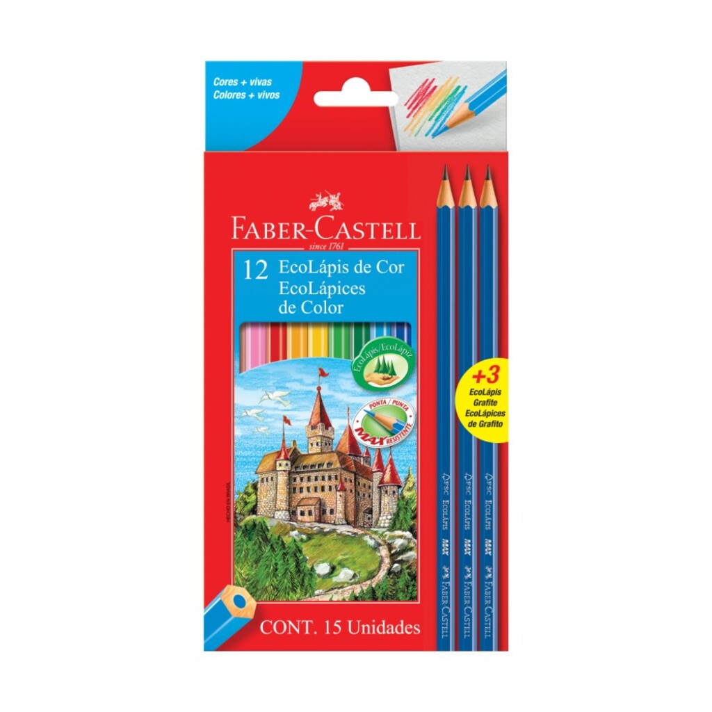 Lápis de Cor 12 Cores Sextavado + 3 Lápis - Faber Castell - 120112+3GR