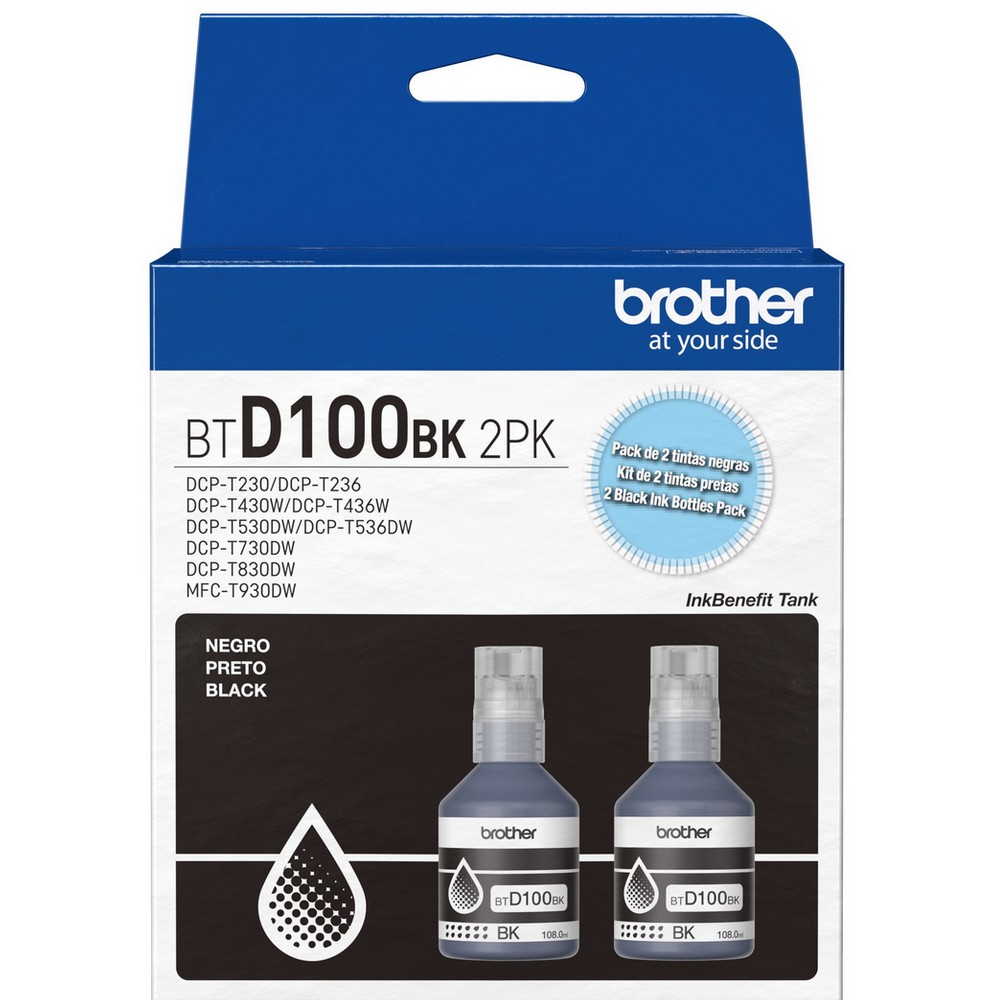 Tinta para Cartucho Brother Preto Original BTD1002P Kit 2 Refis 15.000 Páginas para T230W T430W T530W T730W T830DW