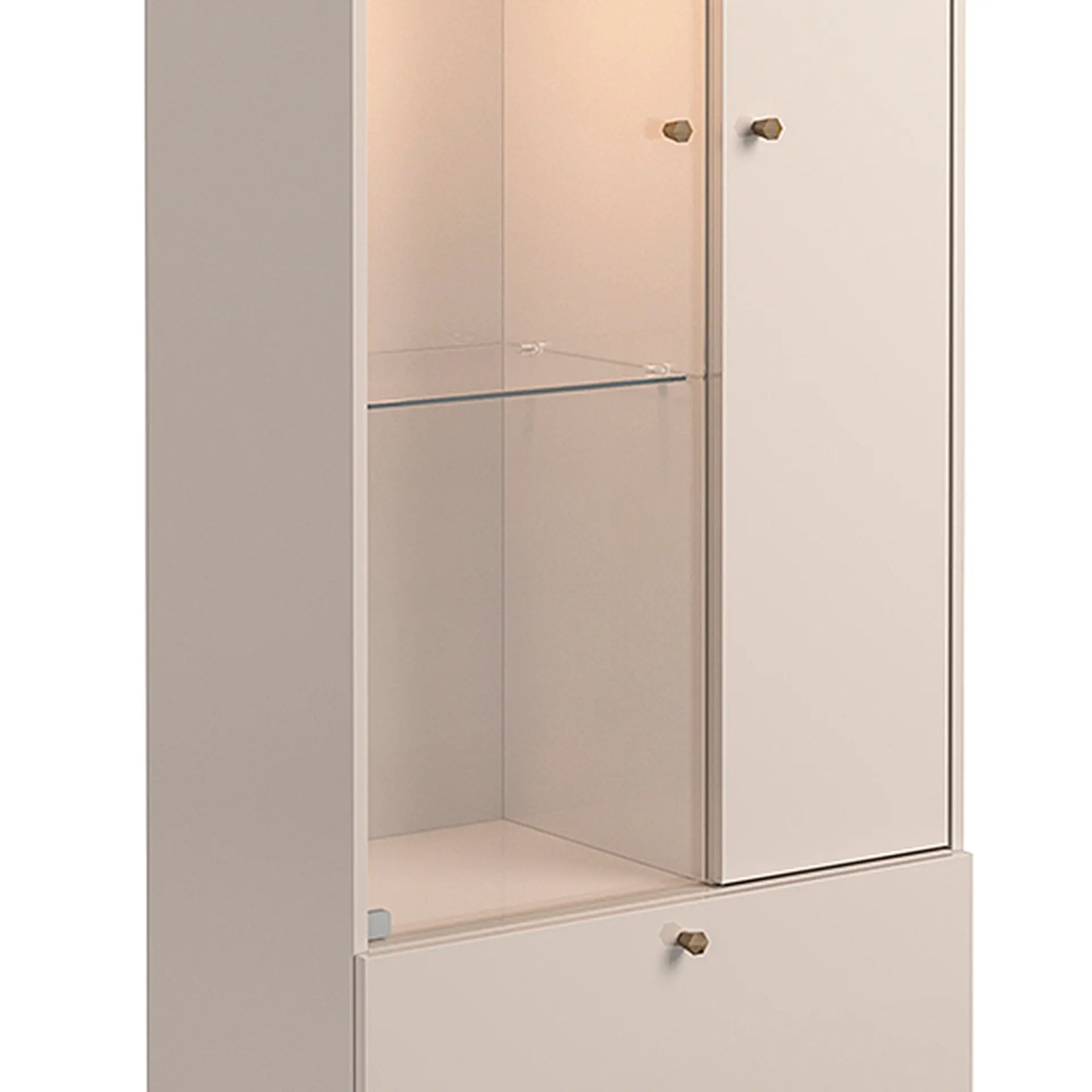 Cristaleira 2 Portas MDF e Vidro Império Lukaliam - Off White/Dourado