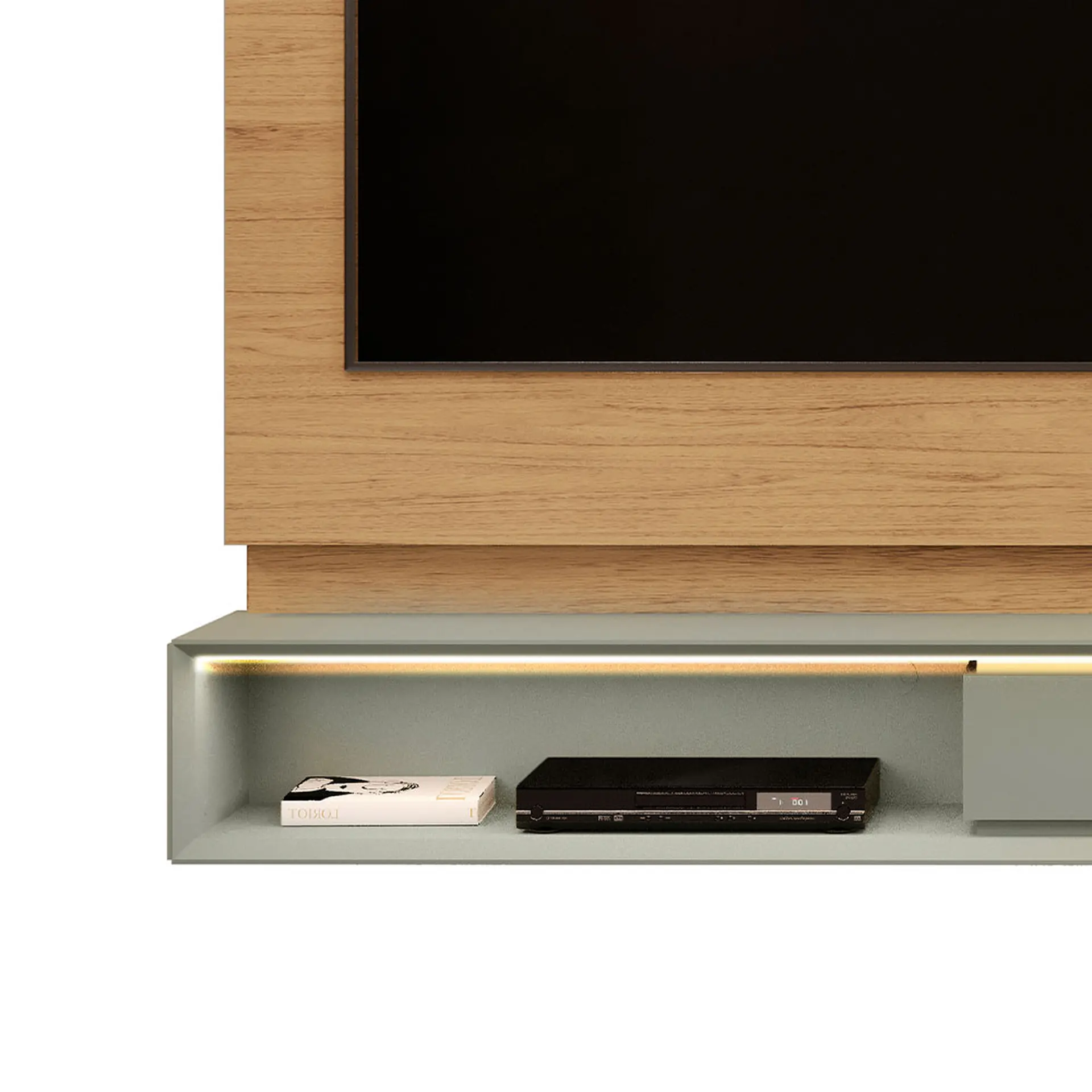 Painel para TV até 70" com LED e Espelho Pietro DJ Móveis - Carvalho Natural/Alecrim