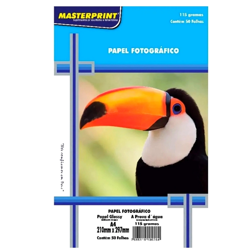 Papel Fotográfico Glossy Brilhante A4 115 Gramas 50 Folhas Masterprint - 302010055
