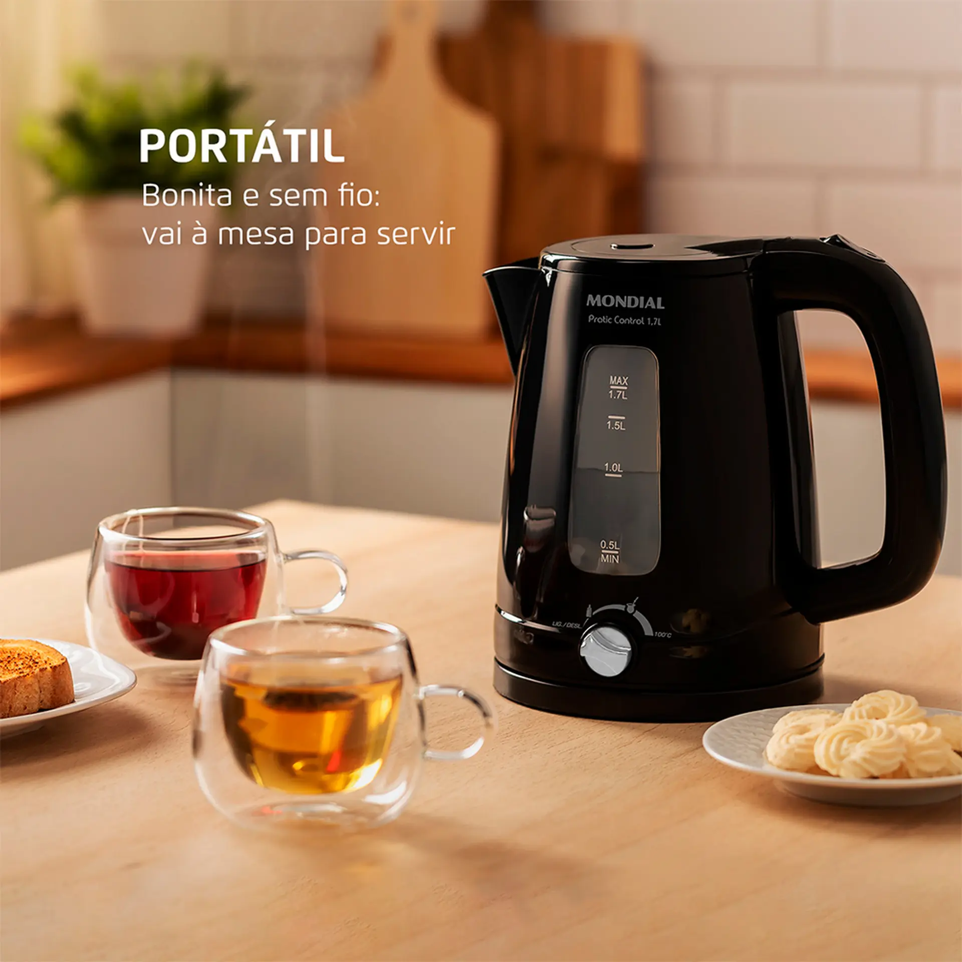 Chaleira Elétrica Mondial Pratic Control 1,7L 1200W - Preto - 220 Volts
